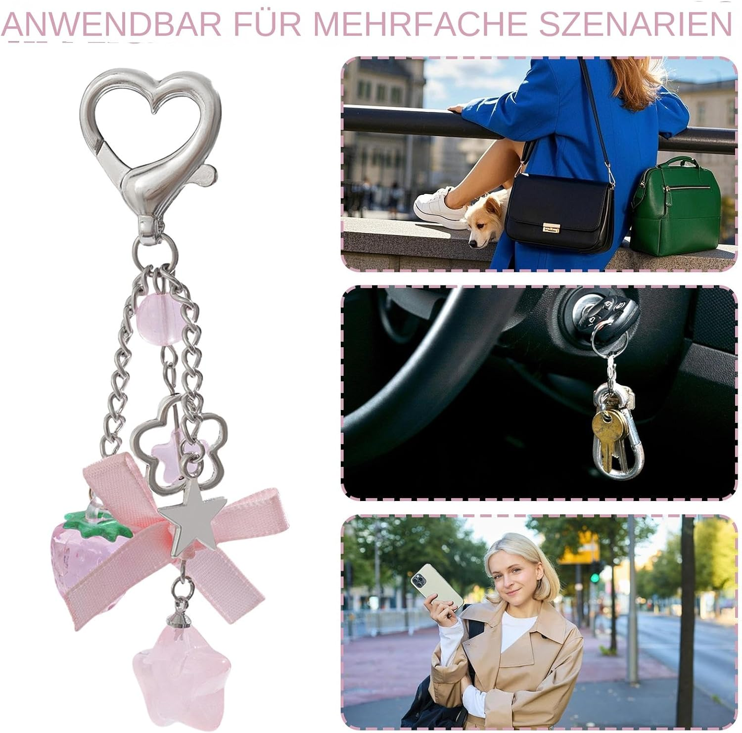 Szaluyk Aesthetic Charm Keychain, Multicolour Fashion, Strawberry Bow Star, Elegant Pouch Wallet Pendant, Phone Accessories Camera Pendant image number 3