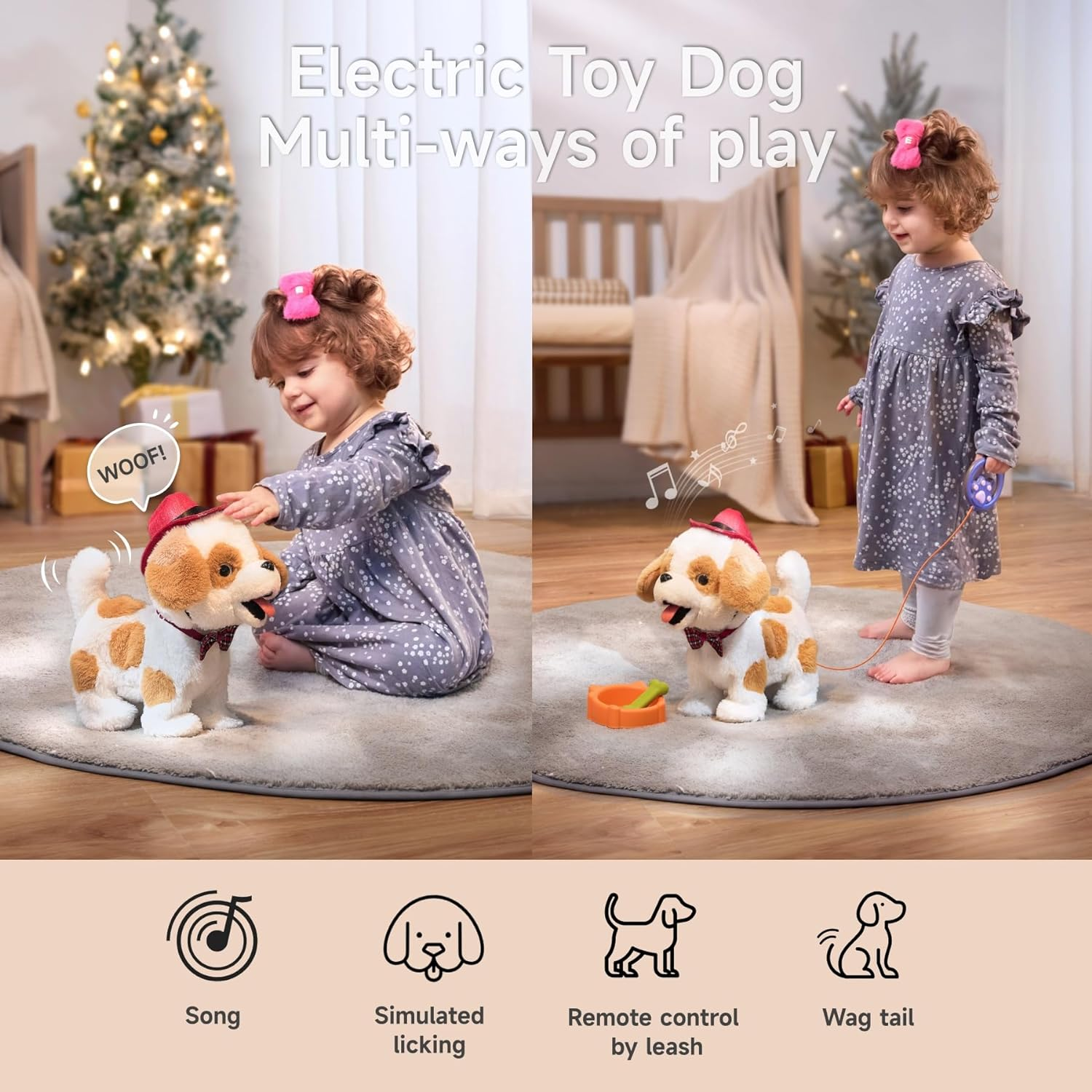 OR or TU Walking Barking Toy Dog with Remote Control Leash, Plush Puppy Electronic Interactive Toys for Kids, Wag Tail, Singing, Pretend Dress up Realistic Stuffed Dog Age 3 4 5 6 Years Old Best Gift image number 5