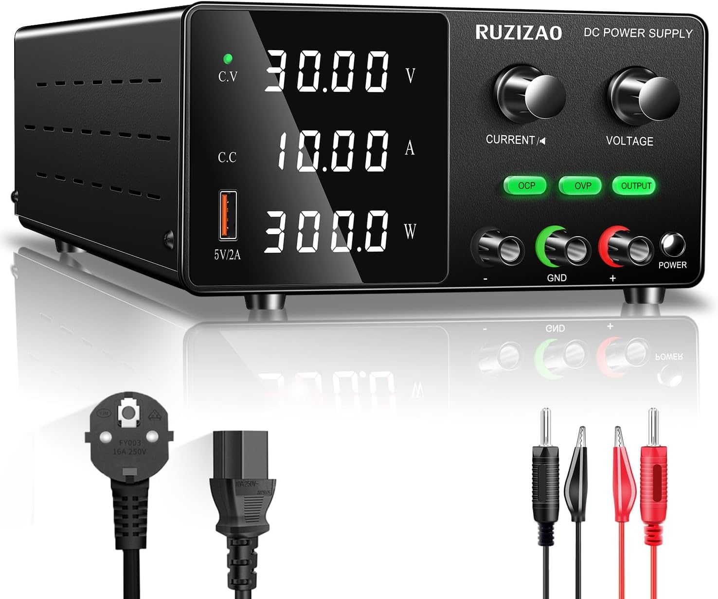 DC Power Supply 0-30V 0-10A 300W Encoder Knob Adjustable Switching Regulated DC Power Supply with 5V2A USB Fast Charging, OCP&OVP Multi-Layer Protection, Output Button Protects the Load image number 6