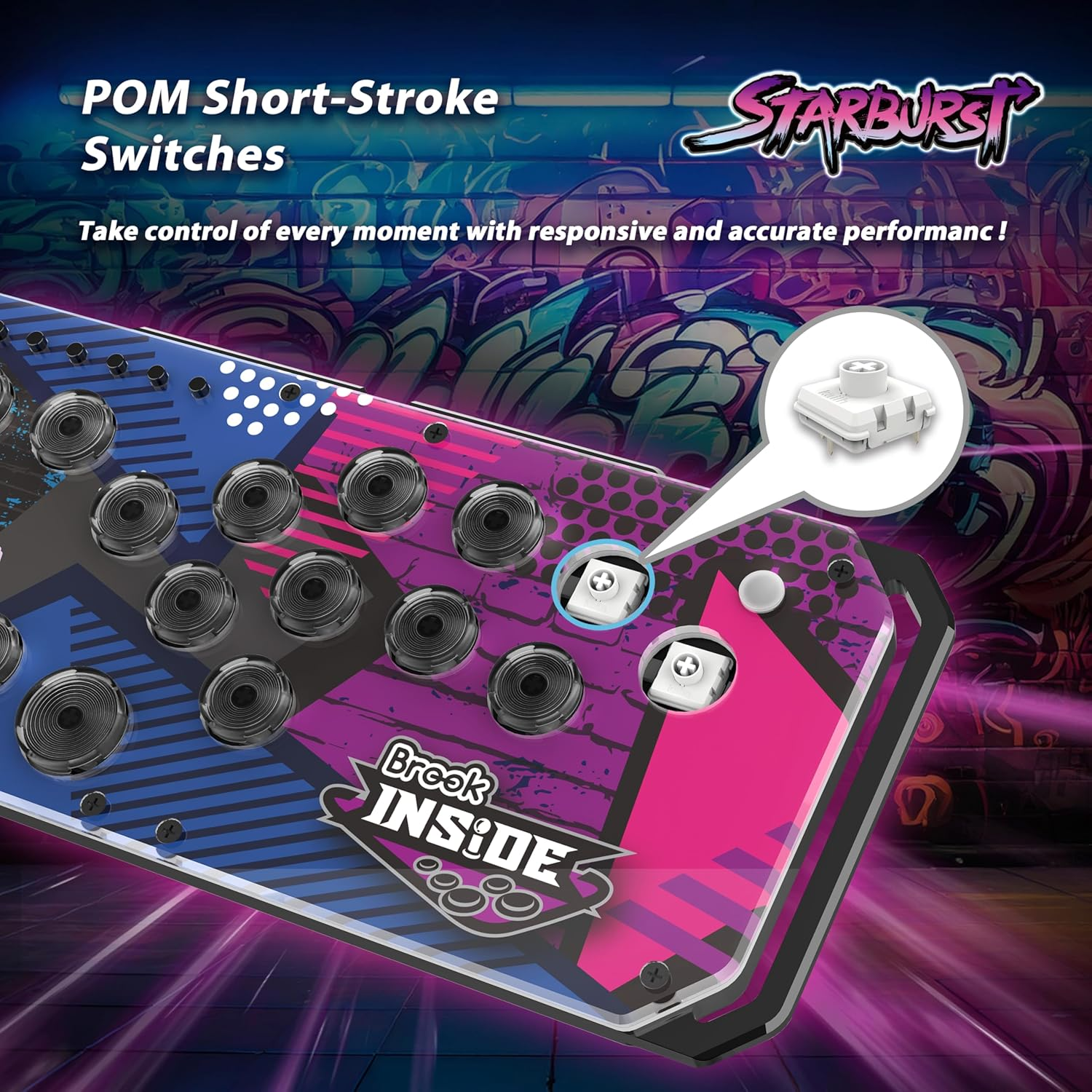 Brook Fighter Starburst All-Button Arcade Controller for PS5, PS4, Xbox Series X|S, NS & NS2, PC &ndash; Hot-Swappable Switches, RGB Lighting, Adjustable Angles, Tournament-Grade Performance image number 4