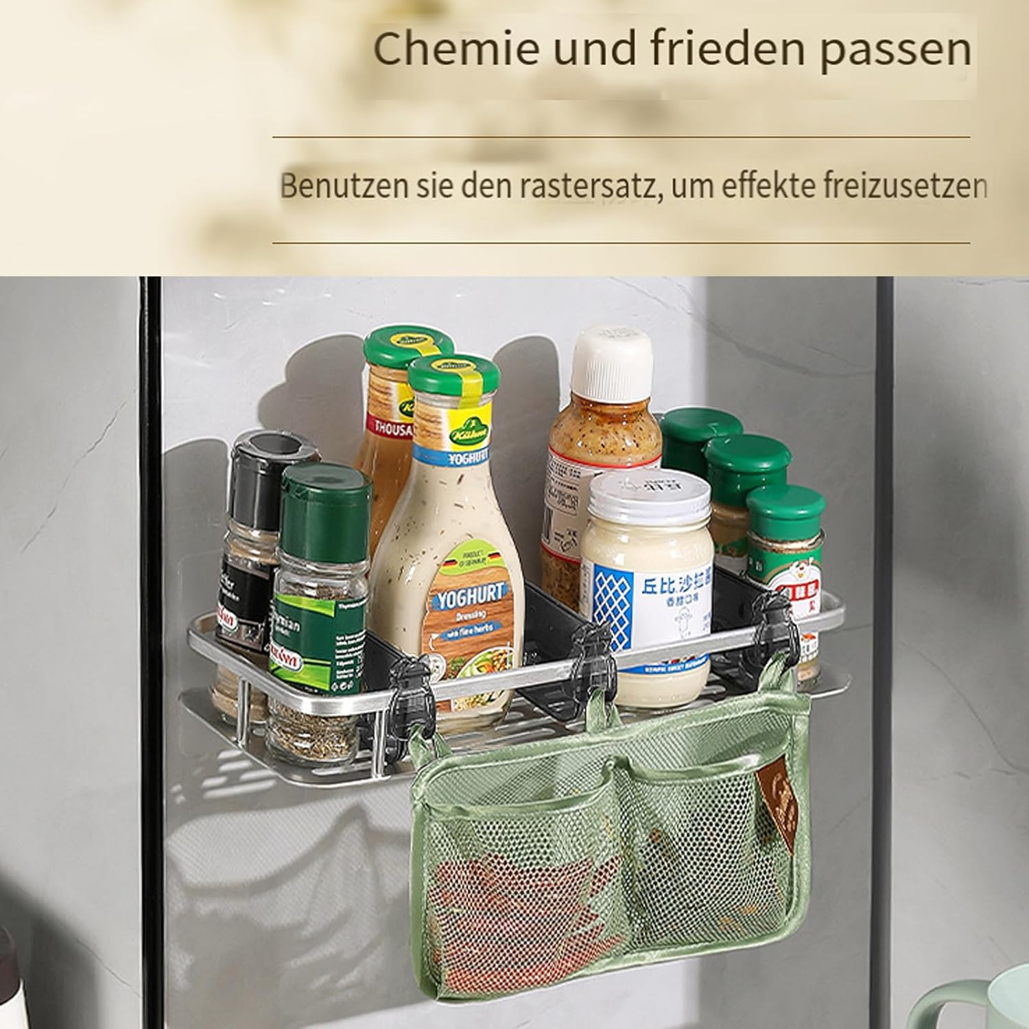 Fridge Storage Net Bag for Hanging, Fridge Organiser with 2 Tube Holders Partition, Double Compartment Hanging Storage, Fridge Storage Bags for Kitchen Organisation (Green-1)