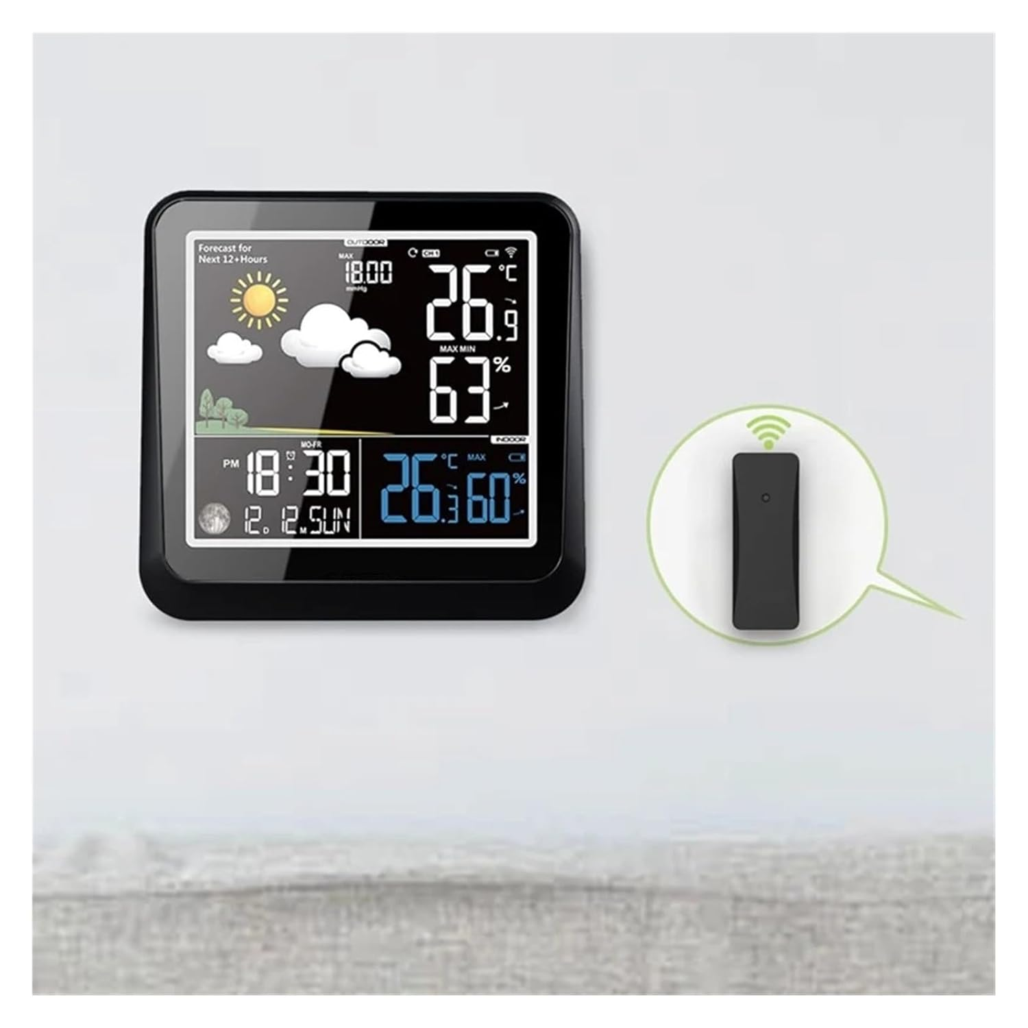 Wireless Weather Station Color LCD Screen Thermometer Hygrometer Moon Phase Forecast Sensor Wall Calendar Clock Indicator 3 CH image number 5