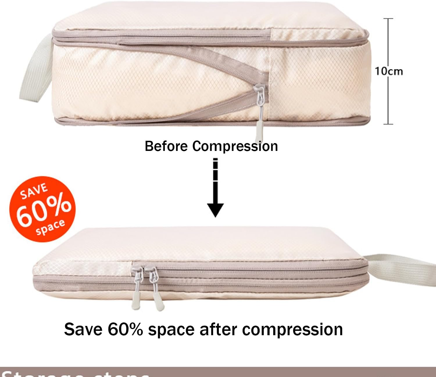 Compression Packing Cubes, 4Pcs Expandable Storage Travel Luggage Bags Organizers (Grey) - Black image number 6