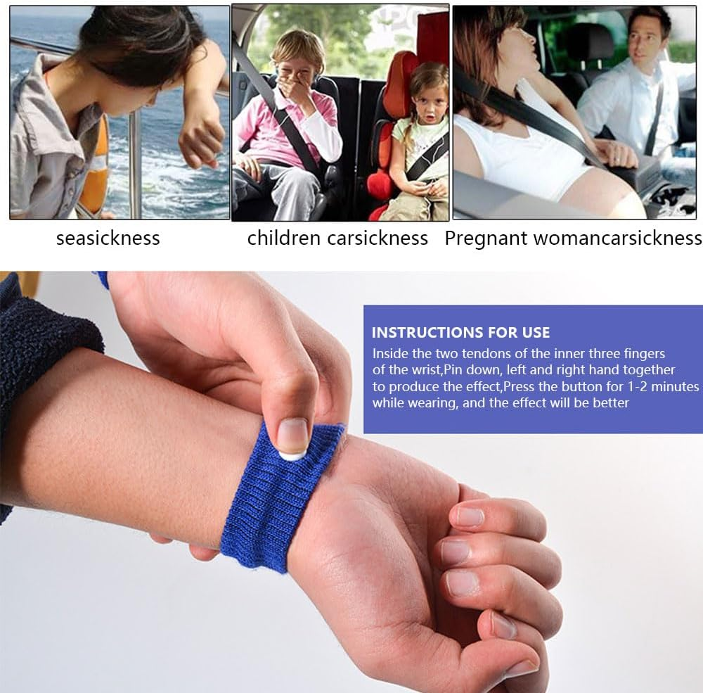 6 Pcs Travel Sickness Relief Wristbands,Seasick Wristbands for Pregnancy Children Adults, Anti-Nausea Wristbands for Car Sickness(Pink,Blue,Black) image number 4