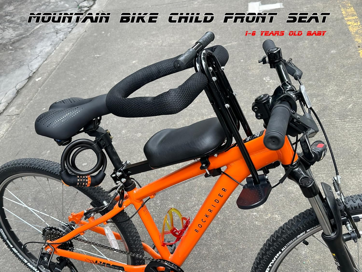 Kids Bike Seat with Safety Guardrail, Detachable Front Mounted Child Bicycle Seats with Foot Pedals for Children 2~5 Years, Compatible with All Adult Mountain Bikes