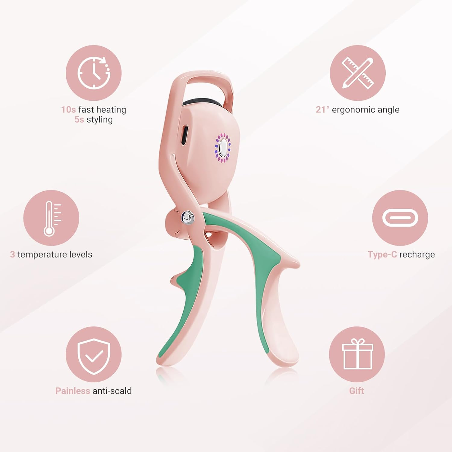 TOP G Heated Eyelash Curlers Type-C USB Rechargeable with Comb Electric Heated Lash Curler 8S Fast Heating 24Hr Long Lasting Lash Lift 3 Modes and Sensing Heating Silicone(Pink)
