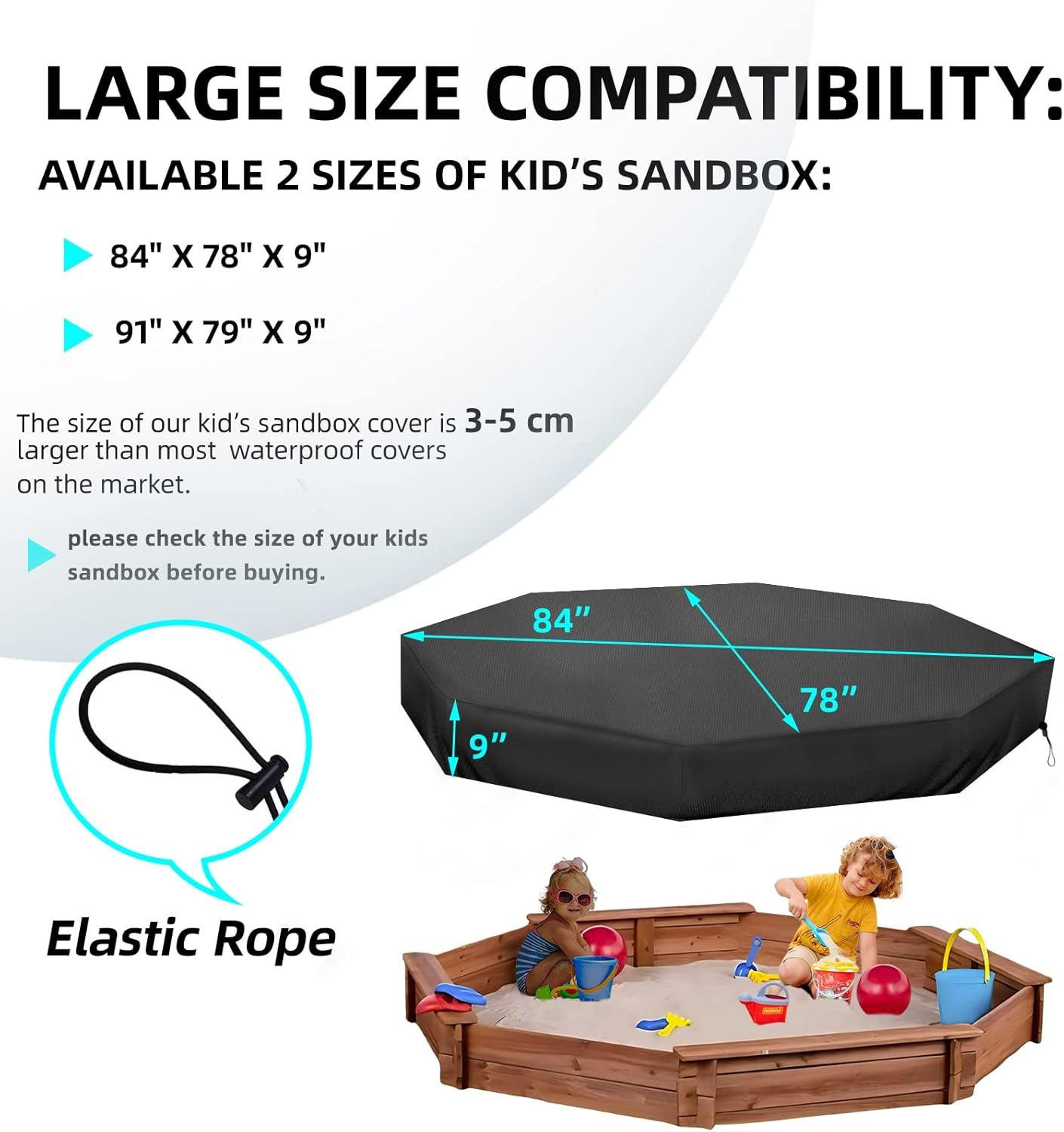 Octagon Sandbox Cover, Outdoor Garden Outdoor Octagon Sand Box Cover, 420D Oxford Cloth Waterproof, Windproof and Dustproof, Suitable for Children'S Sandbox Protection (Black,84" X 78" X 9") image number 4