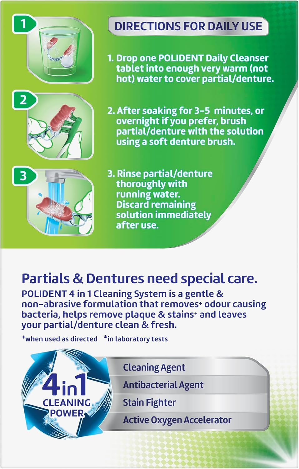 Polident Antibacterial Denture Cleaner Tablets, 3-Minute Daily Denture Cleanser, 66 Tablets image number 4