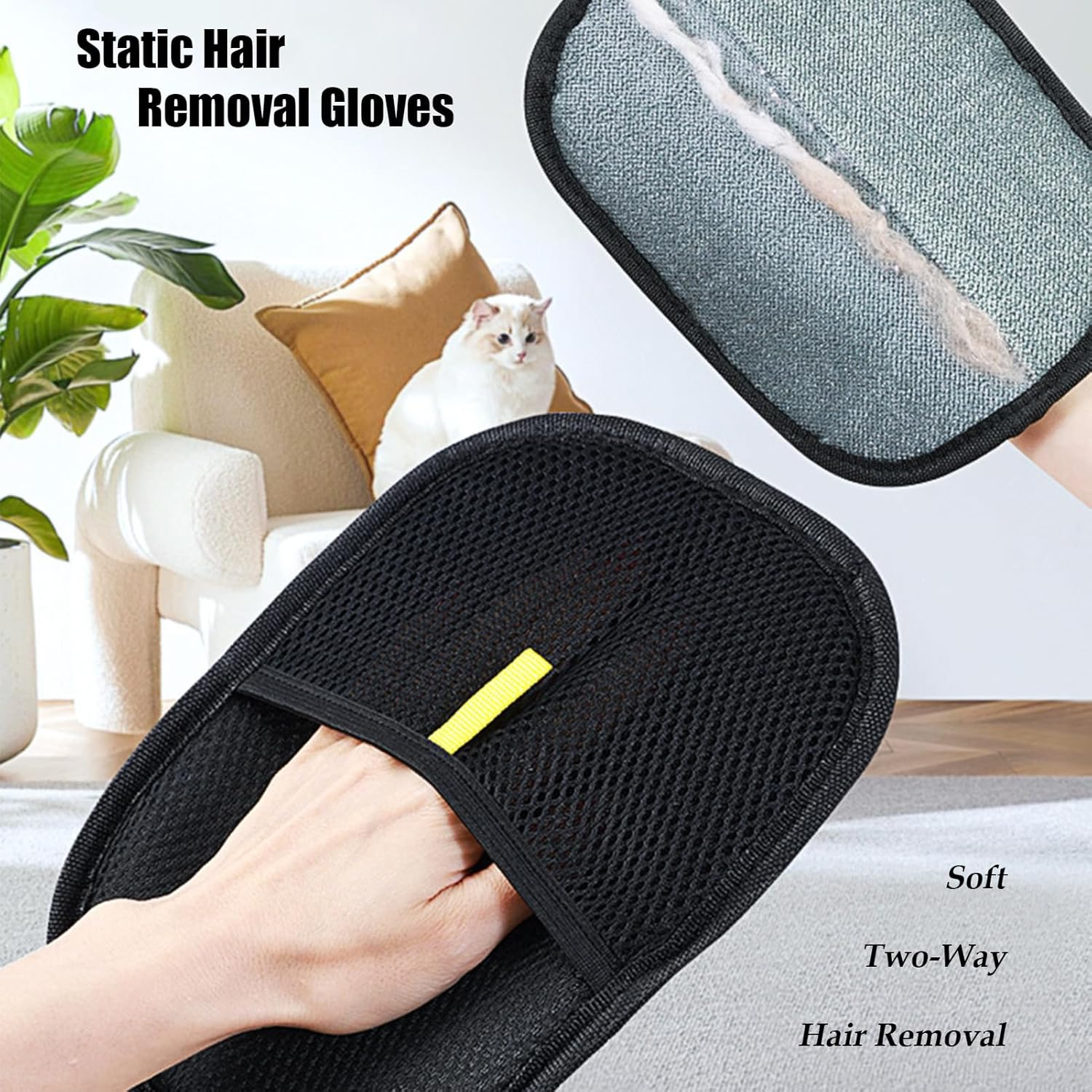 Pet Hair Remover Mitten, Swipe Away Loose Fur Easily, Pets Hair Remover, New Soft Reusable Efficient Grooming Gloves, Paw Grooming Glove, Pet Hair Removal Mitten for Cats ＆ Dogs (Black, 3Pcs) image number 2