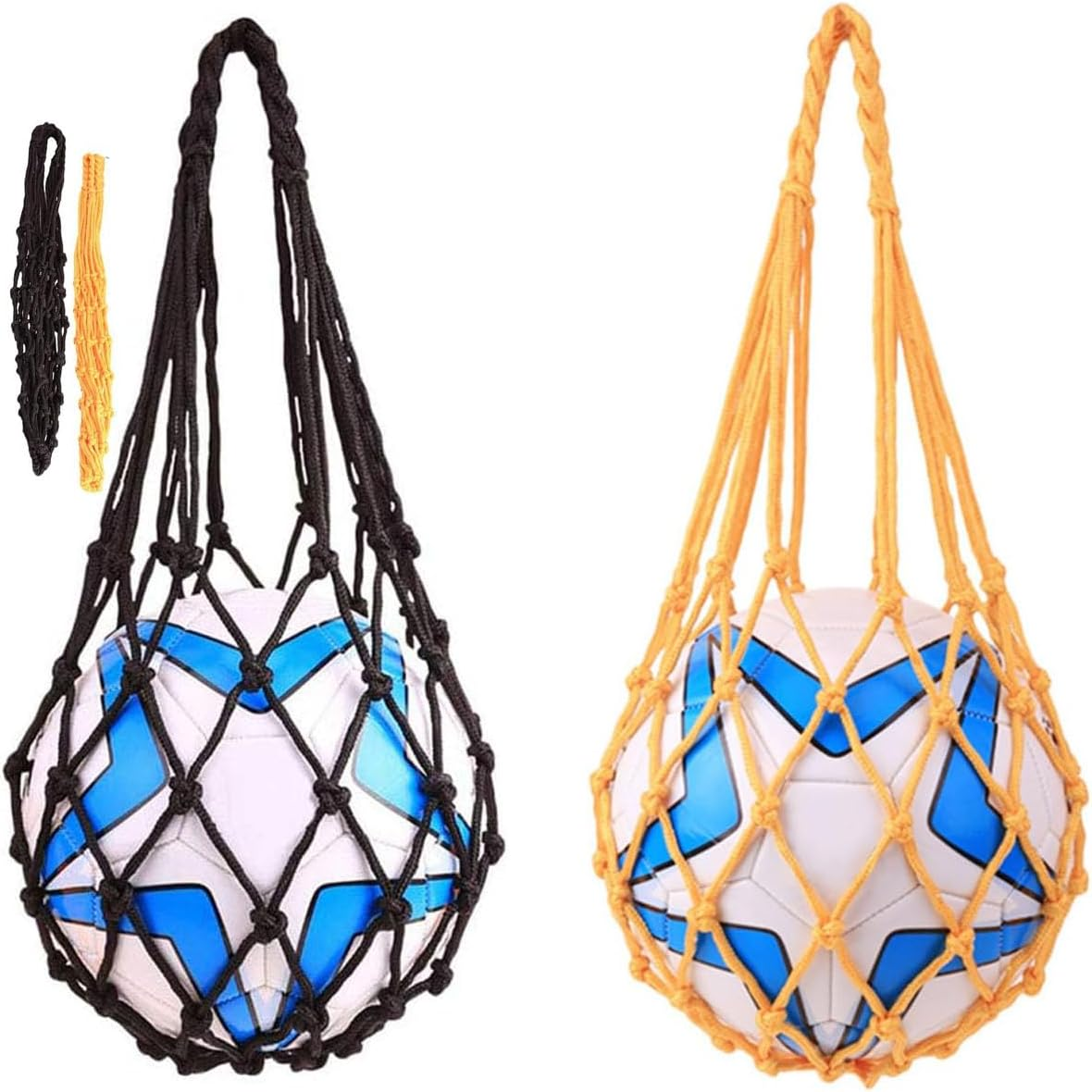 2 Pack Sports Ball Bag,Basketball Net Bag,Soccer Football Mesh Storage Bag,Nylon Carry Bag for Holding Basketball,Soccer, Volleyball(Black,Yellow) image number 1