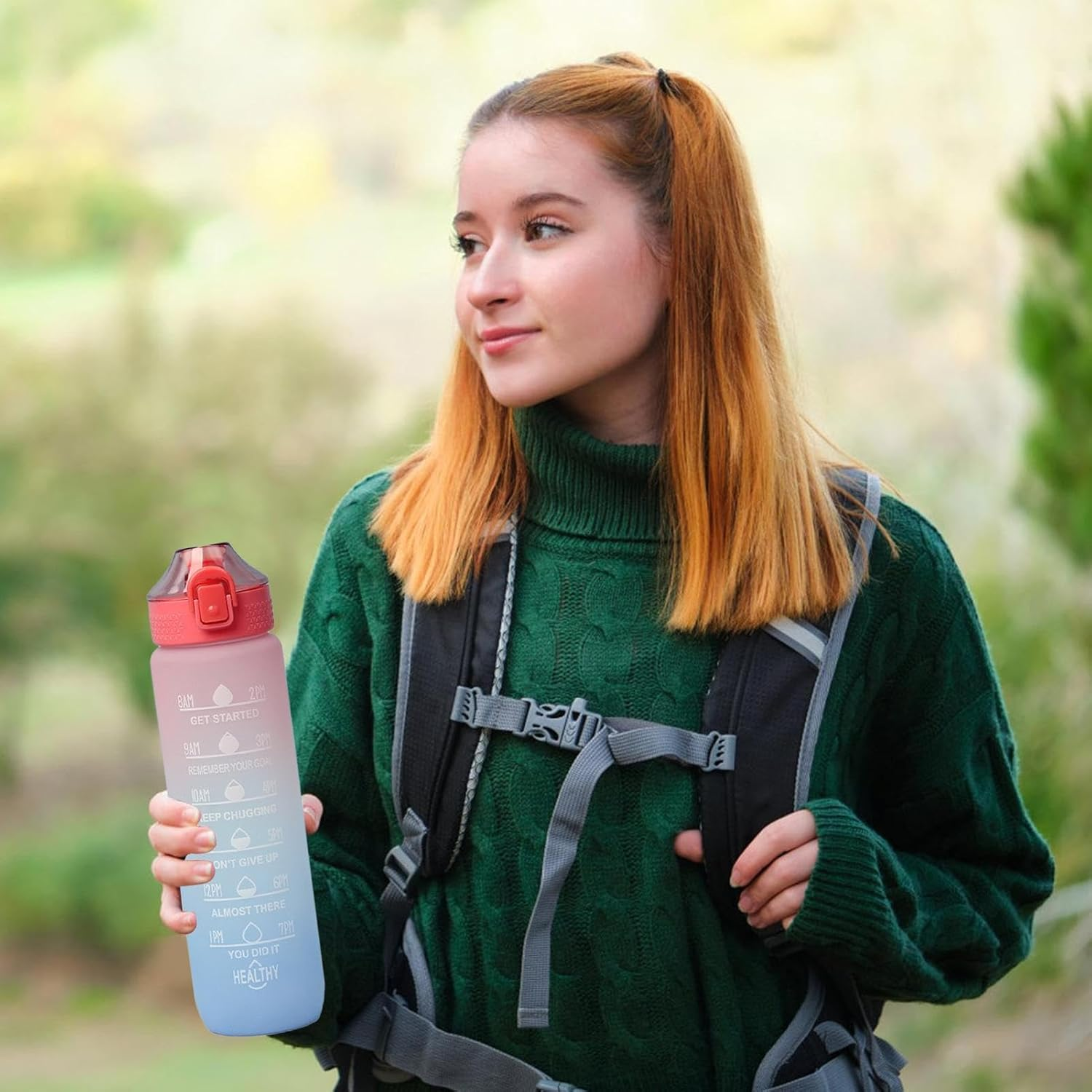 Daily Water Intake Bottle | Time Marker Gym Drinking Jar,1000Ml Portable Water Container with Handle, Motivation Bottle for Fitness Sports image number 2