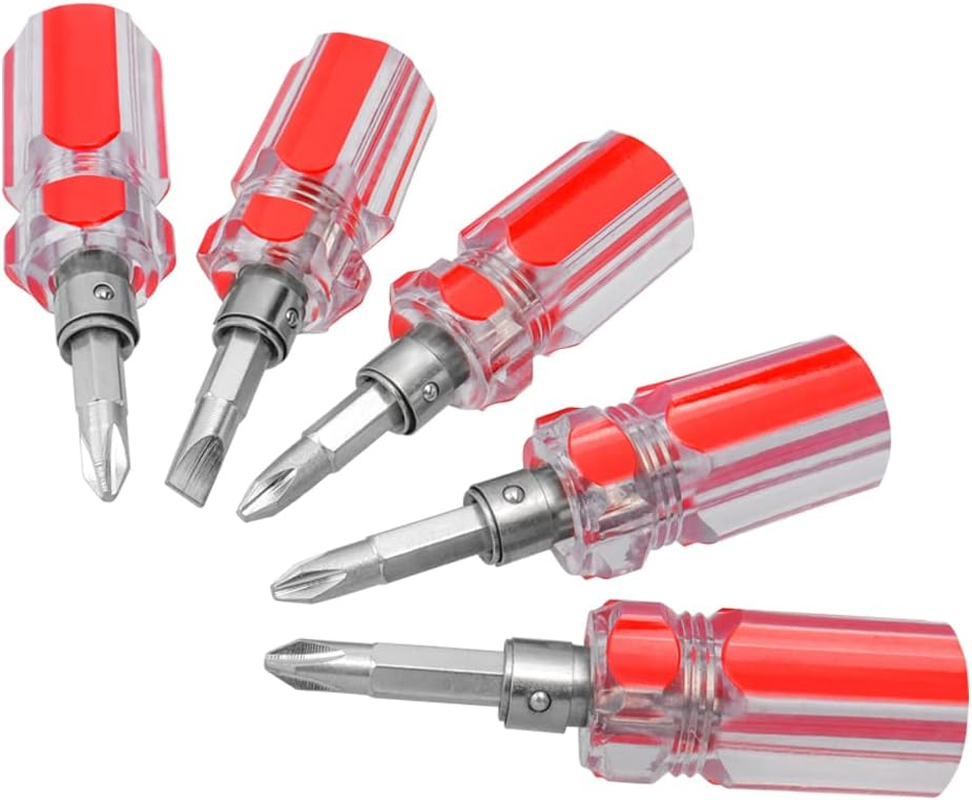 Bestgle 5 Pcs Stubby Screwdriver Set, Phillips and Flat Head Screwdriver Portable 2-In-1 Screwdriver Set Sewing Machine Ultra Short Screwdriver Tool image number 6