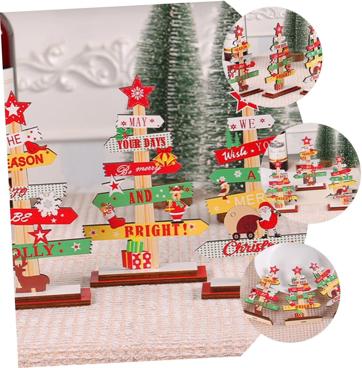 Anneome 3Pcs Wooden Christmas Tree Tabletop Decor Festive Ornament Centerpiece for Holiday Parties and Home Decoration Xmas Atmosphere for Dining and Bar Settings image number 2
