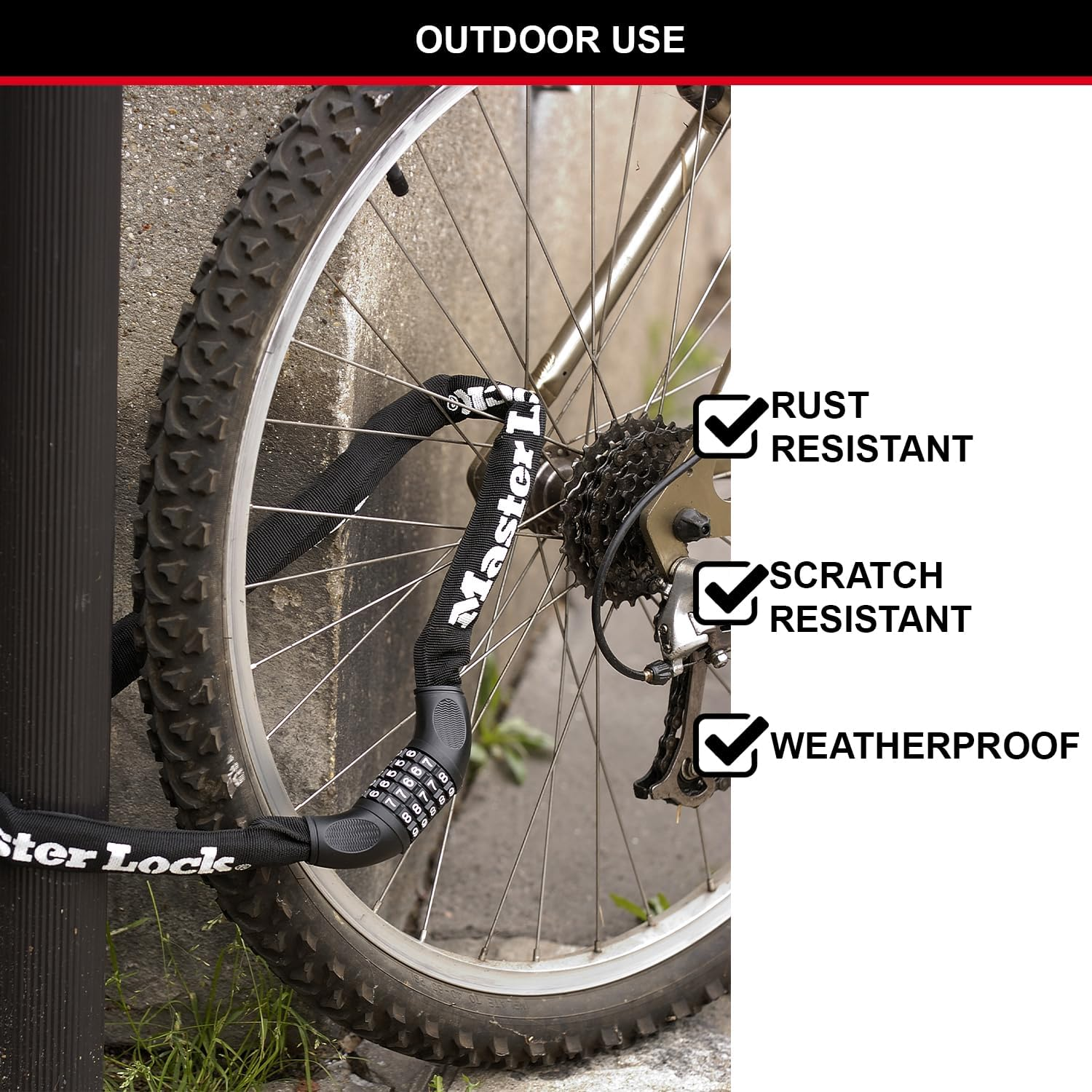 MASTER LOCK Bicycle Lock Steel Chain Link [With Numbers] [90 Cm Chain] 8392EURDPRO - Ideal for Bicycles image number 2