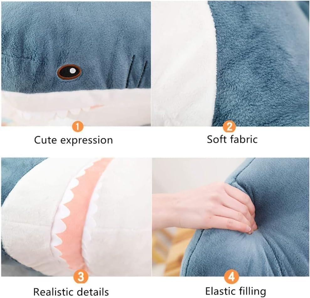 XIGUI 3D Giant Shark Stuffed Animal,Soft Squishy Toys Giant Shark Plush Pillow,Chubby Stuffed Shark Funny Gifts for Women,Brave Boy'S and Girl'S Room Shark Decor (39.3 Inch /100 Cm) image number 2