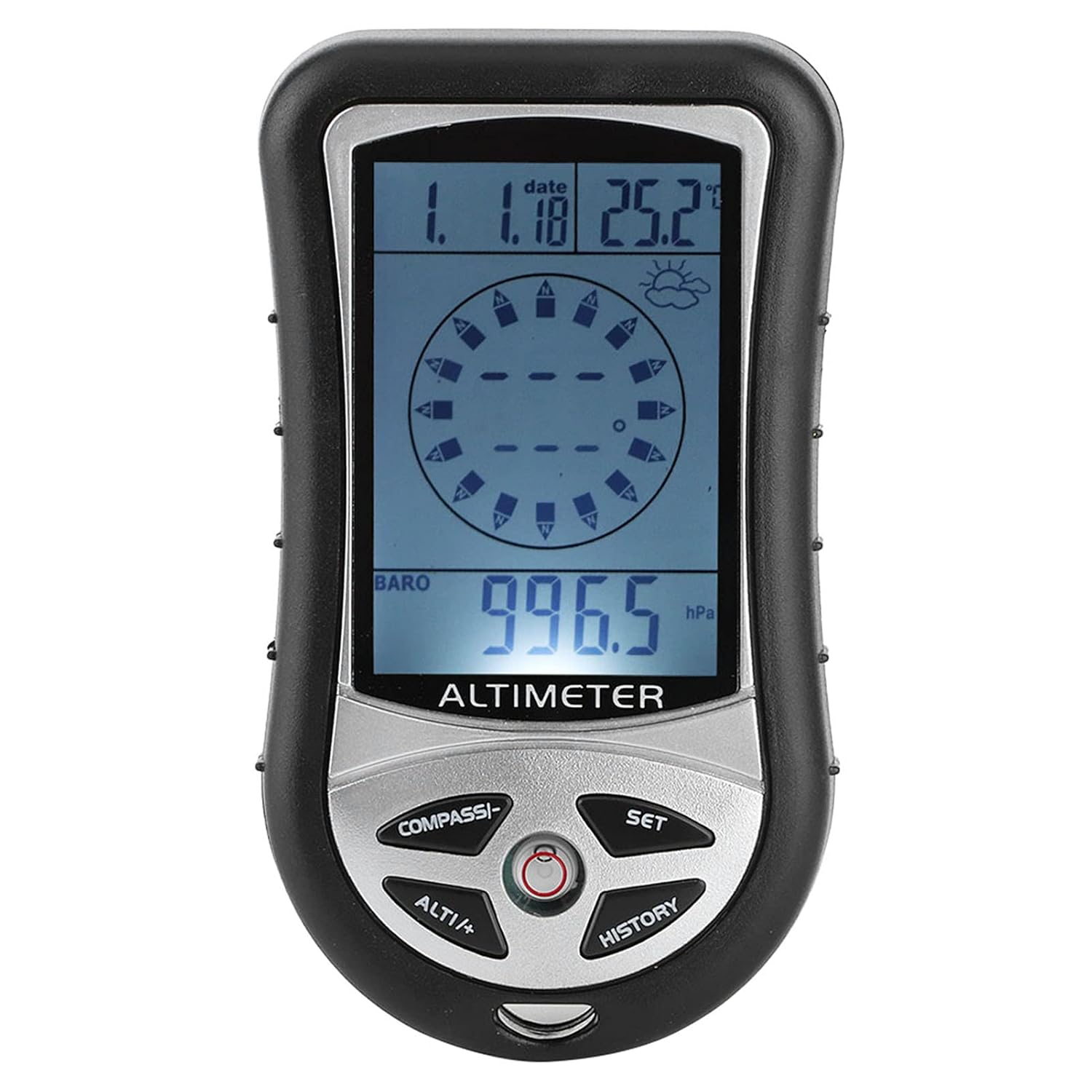 Cryfokt Compact Electronic Weather Altimeter Altitude Barometer for Outdoor Enthusiasts with Digital Compass in Black
