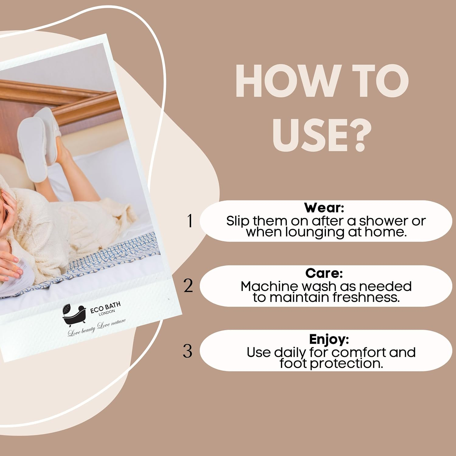 Eco Bath London Natural Toweling Slippers image number 2