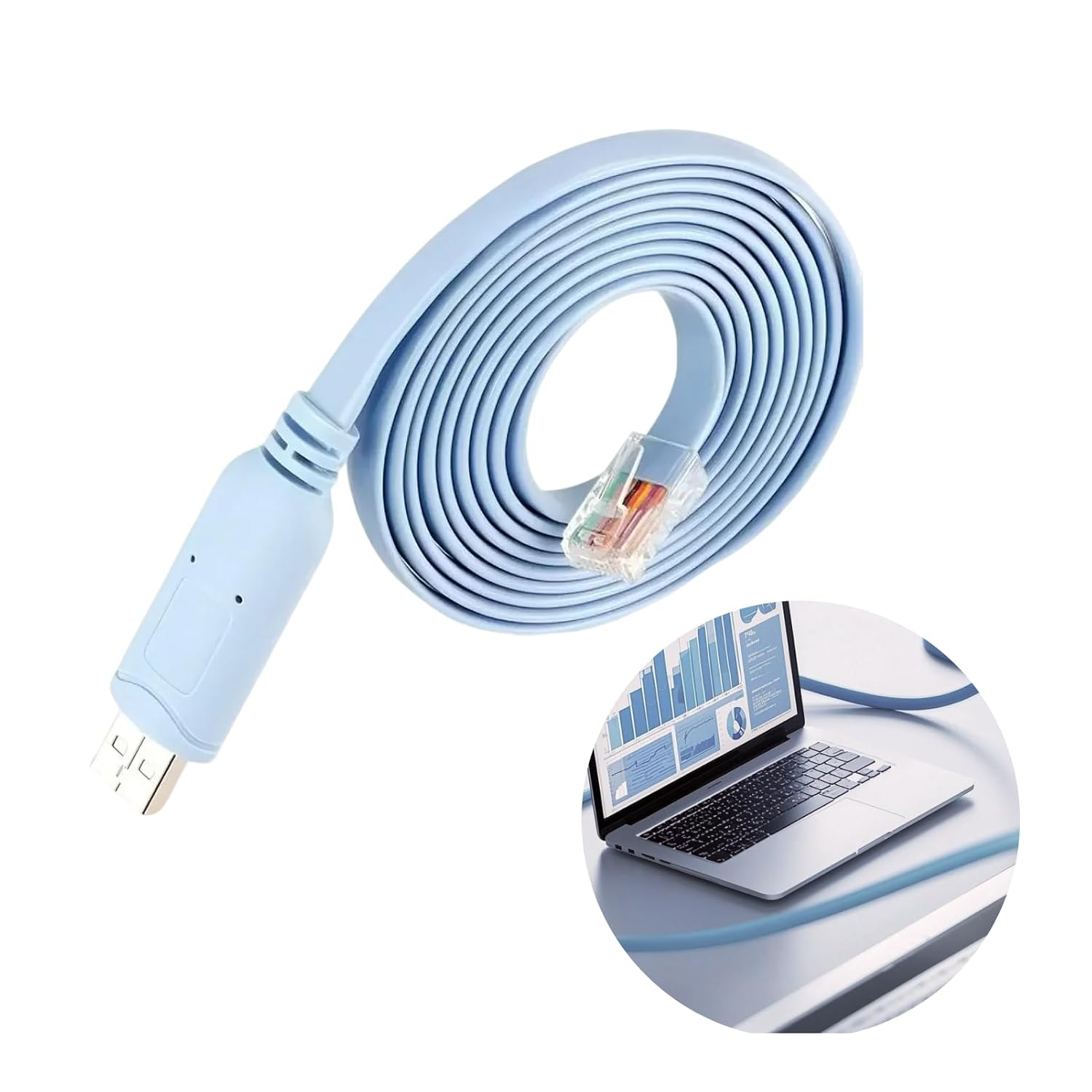 USB Console Cable, USB to RJ45 Cable for Cisco, NETGEAR, Ubiquiti, LINKSYS, Tp-Link, Essential Accessory for Routers/Switches, Compatible with Windows, Mac, Linux Laptops, High-Speed Connectivity