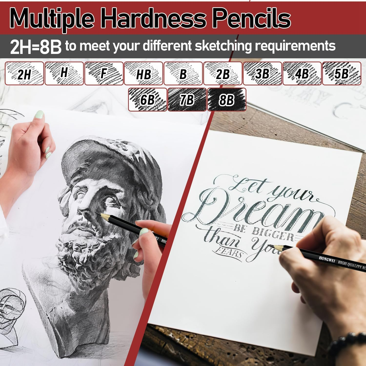 12Pcs Sketch Pencil Set, Drawing Graphite Pencil for Artists Beginner, Ideal for Drawing, Sketching, Shading image number 3