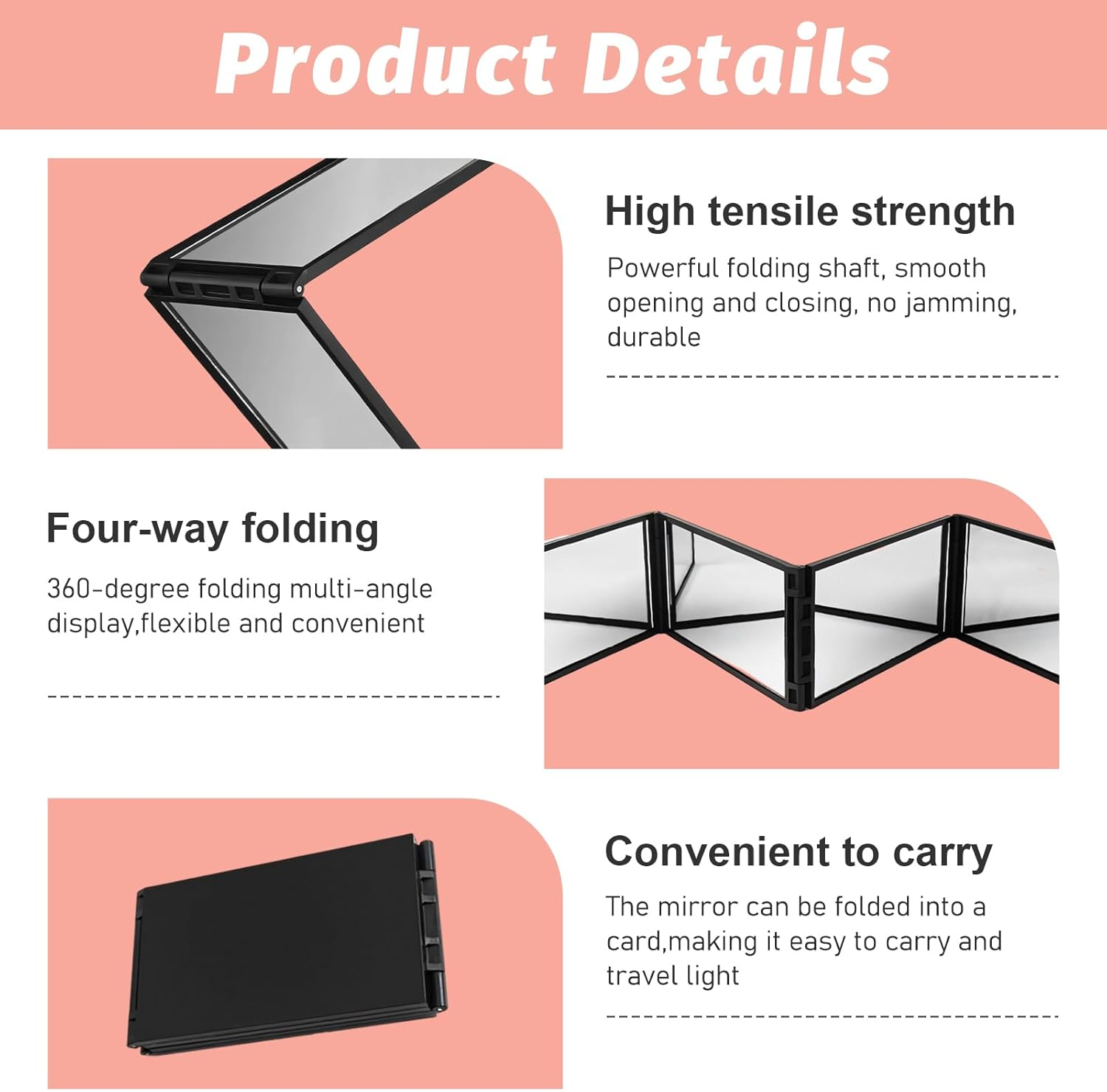 Tiyiyok 360 Degree Mirror, 4-Way Mirror, Cosmetic Mirror, Foldable Compact Mirror, Portable Makeup Folding Mirror, Travel Mirror, Hand Mirror for Hair Styling, Beard Care, Makeup image number 5