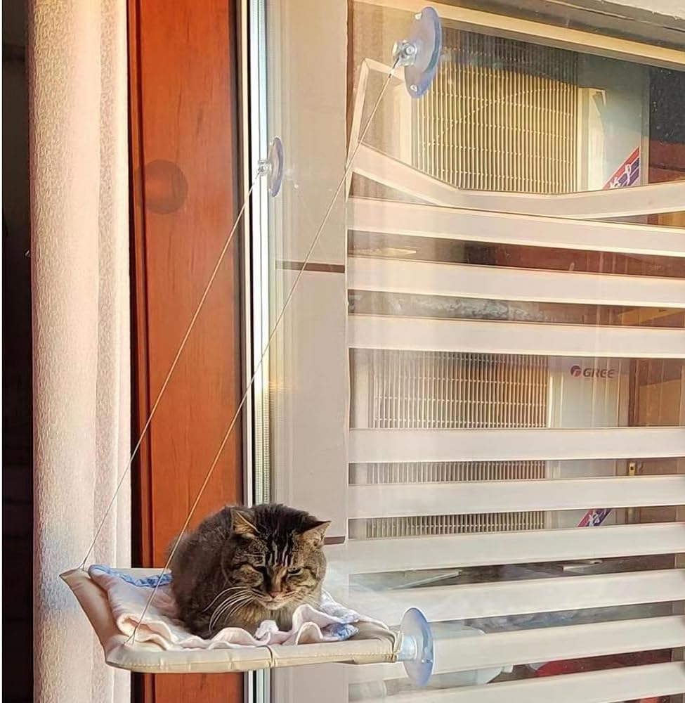 Cat Hammock Window Reinforced Cat Window Seat with Suction Cup Window Lounger for Cats for Sunbathing Pet Bed Large Cats up to 15 Kg image number 5