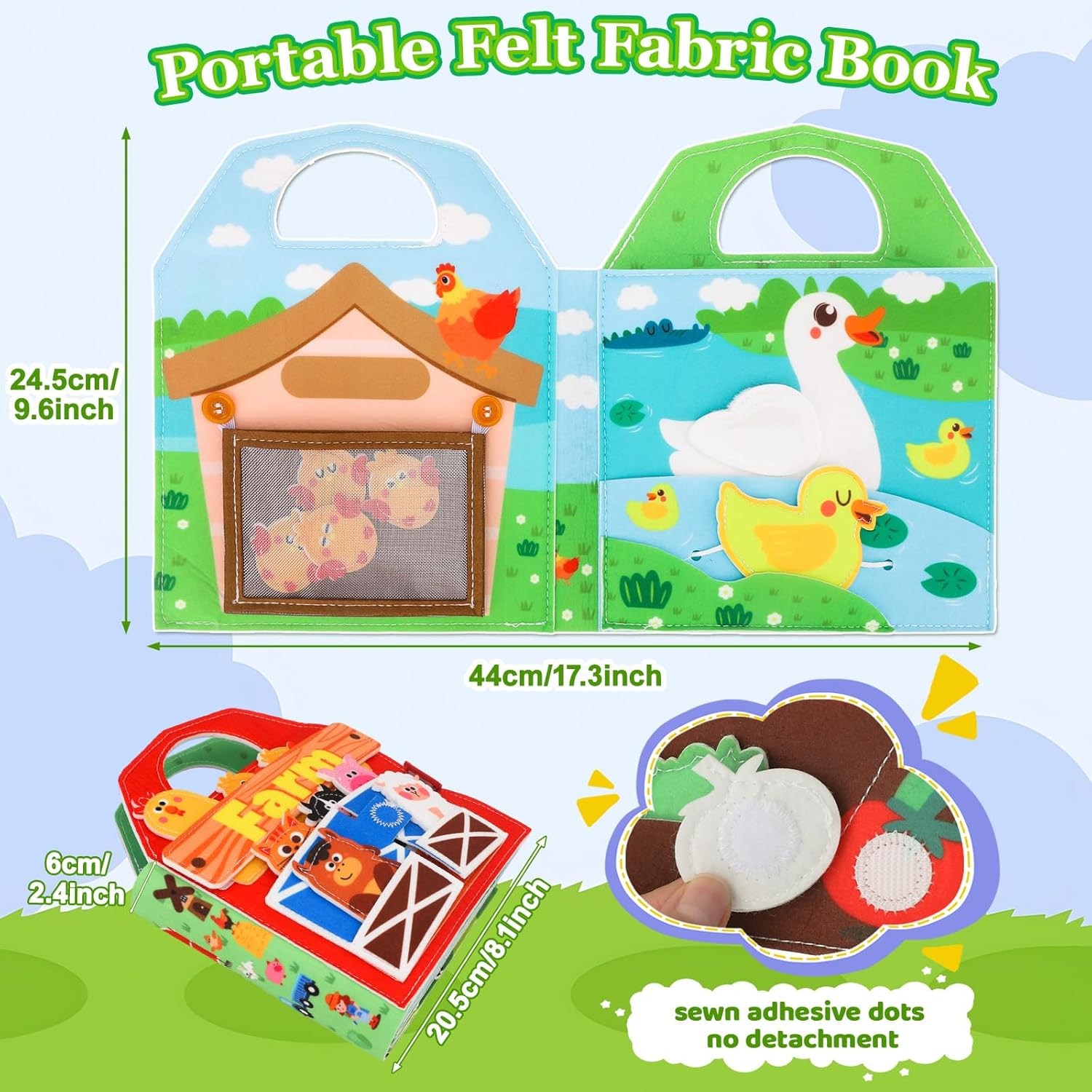 ZCOINS Farm Animal Busy Book Toys for Toddlers Travel Airplane, Montessori Quiet Busy Board Activity Book Toys for Toddler Baby Birthday Gifts, Educational Sensory Learning Felt Busy Board for Travel image number 1