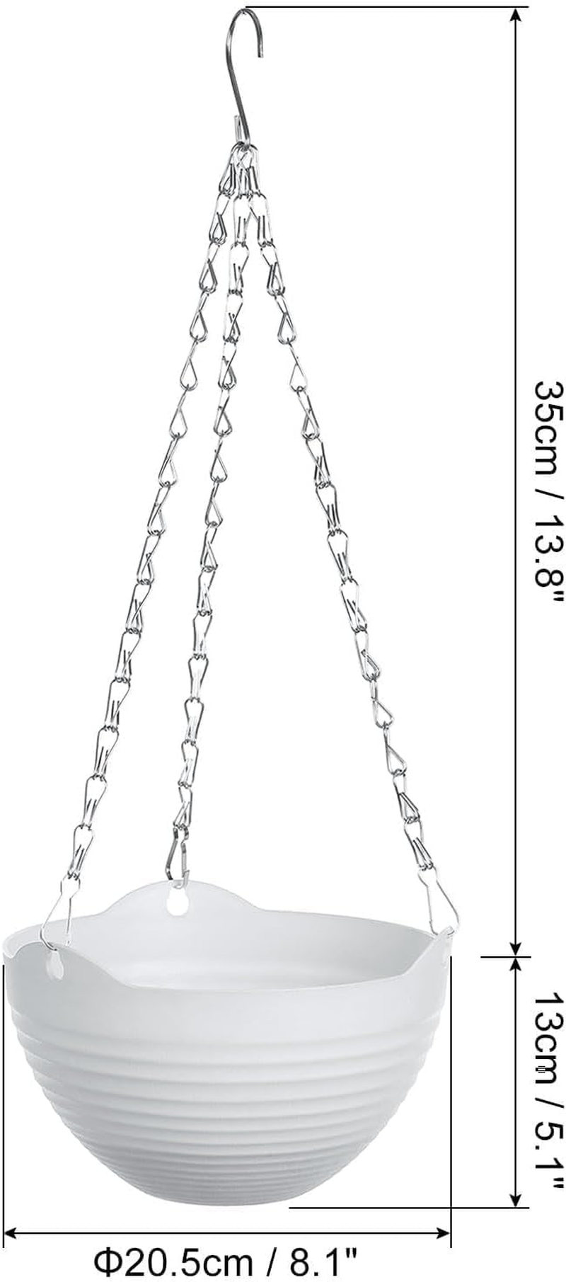 Hanging Planters for Indoor Plants, 3Pcs Hanging Baskets for Outdoor Plants with Drainage Holes and Chain, round Plastic Flower Pots, Hanging Flower Pots for Balcony Garden Decor-White image number 6