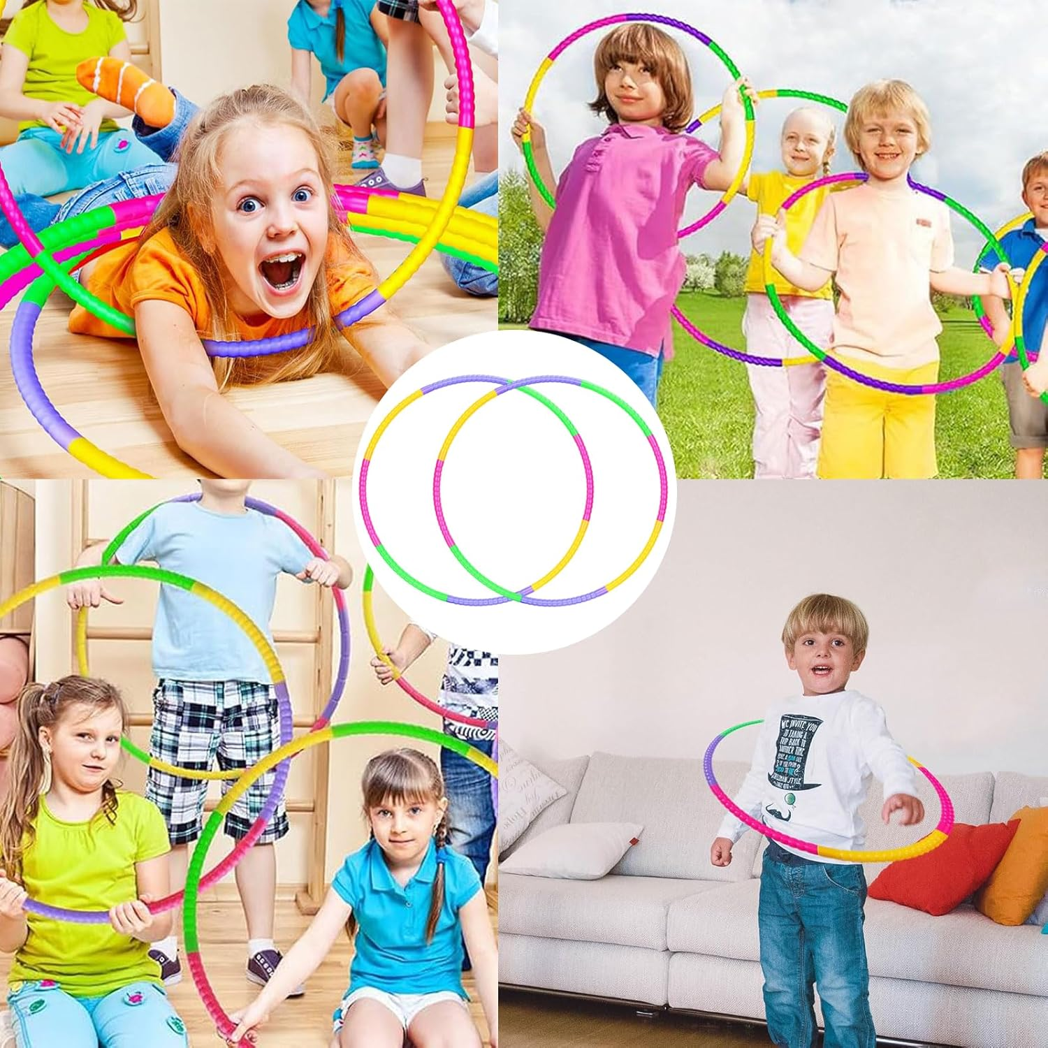 Children'S Hula Hoop Set of 2 (58 Cm, 100 G) - Hula Hoop for Children 3-12 Years with 8 Segments - Hula Hoop for Outdoor Sports and Family Games image number 2