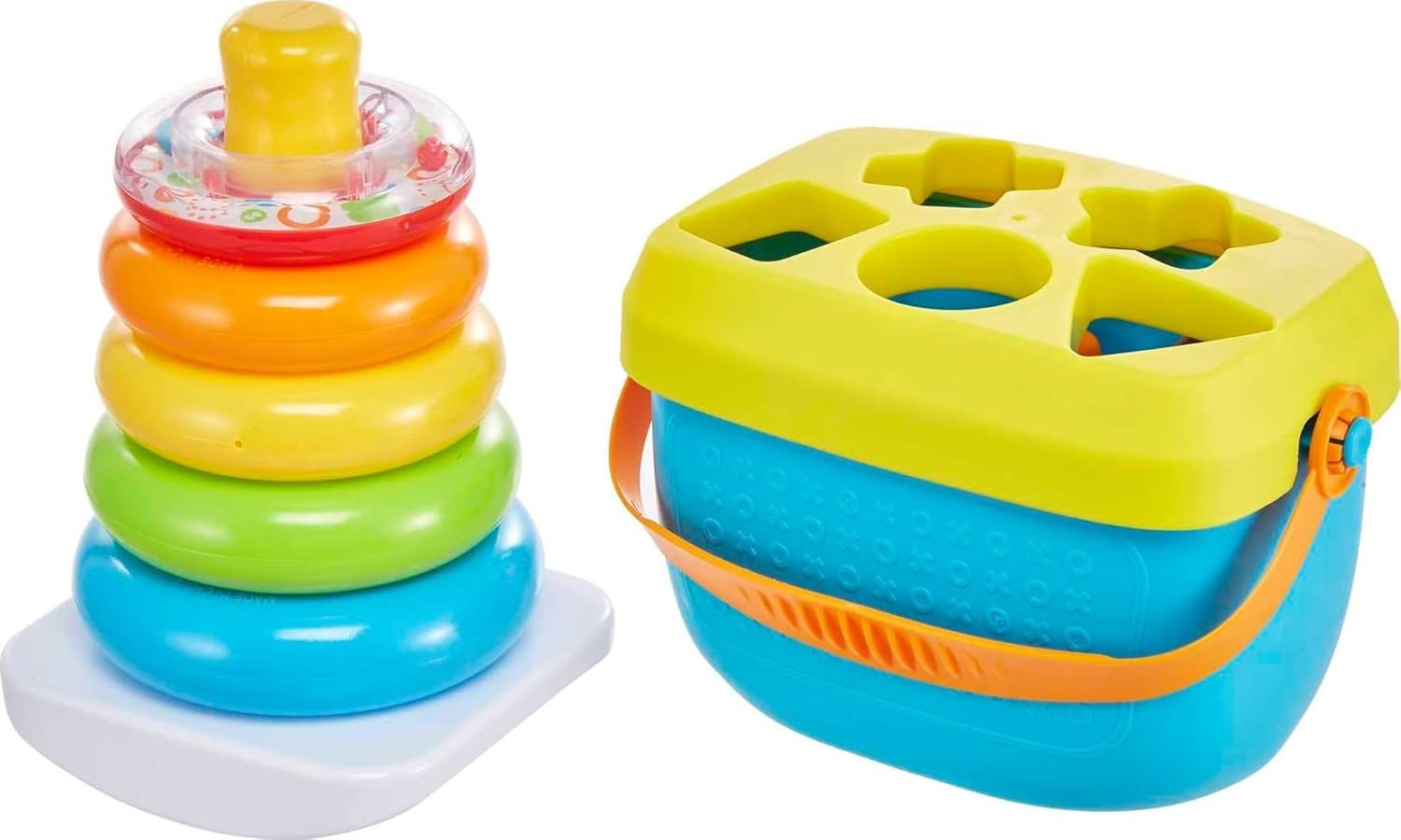 Fisher-Price Baby&rsquo;S First Blocks & Rock-A-Stack Toy Set, Bucket of 10 Shapes & Ring Stacking Activity for Developmental Play Ages 6+ Months (Amazon Exclusive) image number 1