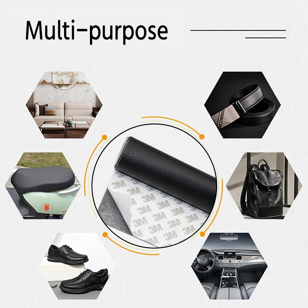 2 Pcs Leather Repair Patch Self Adhesive 20Cm&times;30Cm Leather Stickers for Car Seats Black Faux Leather Fabric for Upholstery Seat Tape for Furniture, Couch Patch Kit for Cars Interior (Black) image number 3