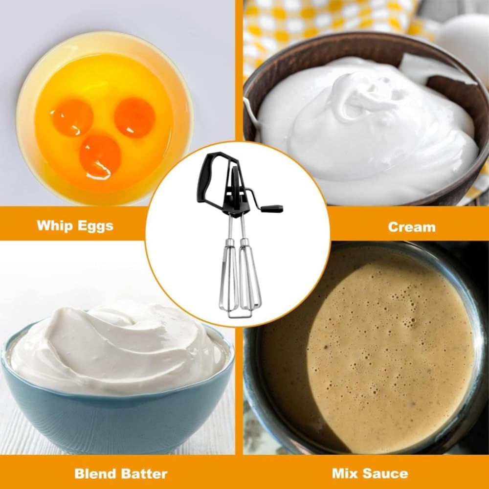 OZSTOCK Manual Hand Mixer Stainless Steel &ndash; Egg Beater & Dough Whisk with Comfort Grip Handle &ndash; Rotary Whisk Tool for Baking, Whipping Cream, Mixing Batter &ndash; 6.5X25.5Cm, No Electricity Needed (1) image number 4