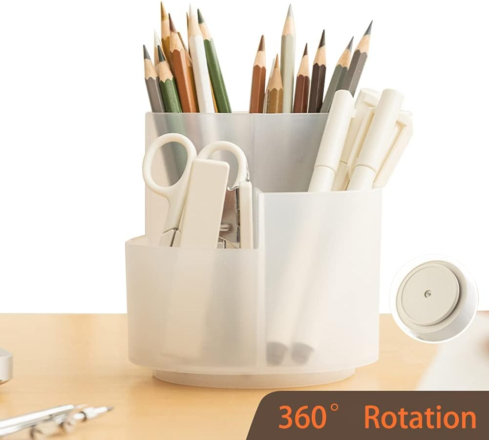 Rotating Pen Holder 3 Compartments, School Supplies Organizer for Pen, Colored Pencil, Art Brushes, Desktop Storage Box in Classroom & Art Studio, Gift for Teachers, Classmates, and Friends - Gray image number 3