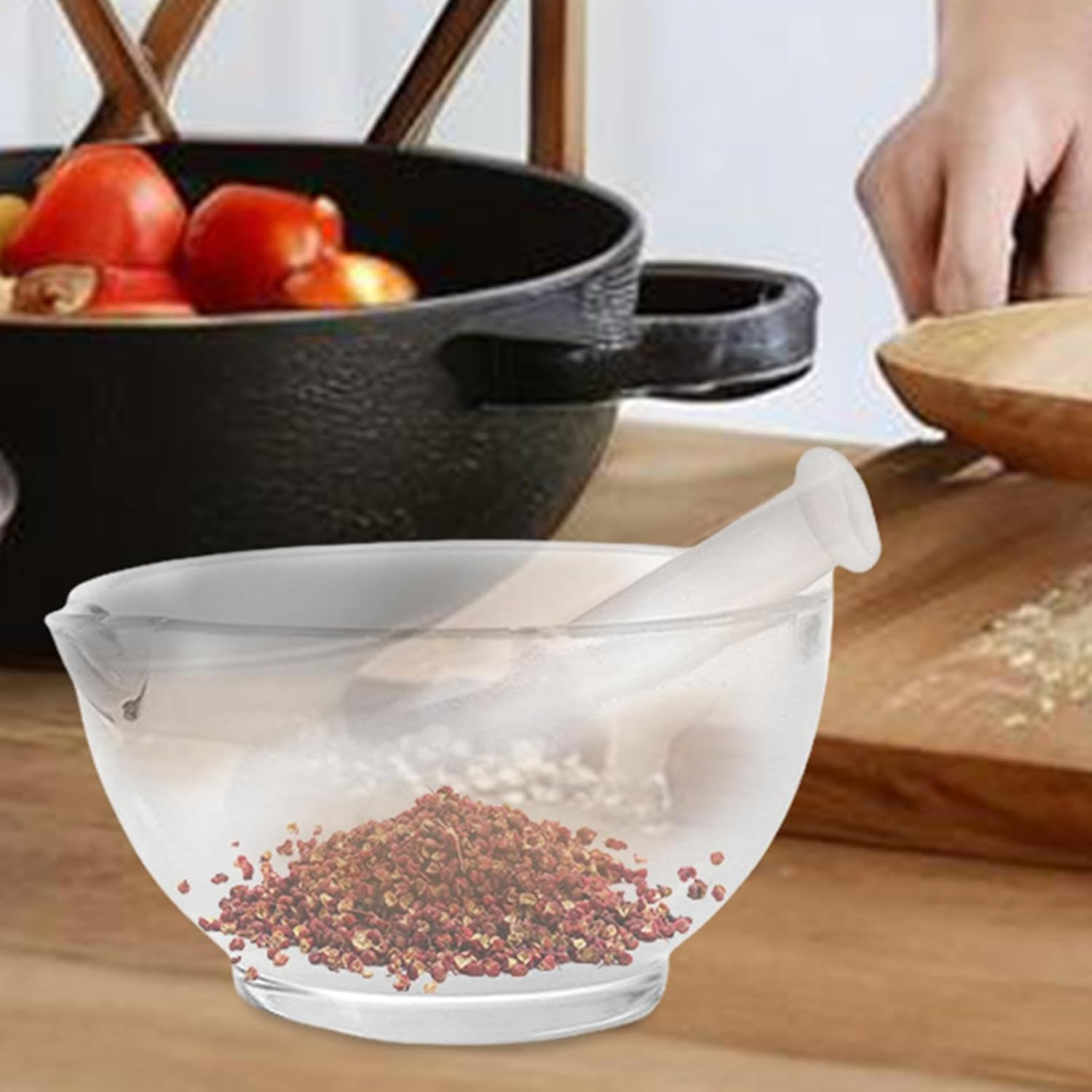 4 Set Pestle and Mortar Set - Glass Seasoning Grinder Bowl - Handheld Seasoning Mills Grinder - Pill Crusher | for Crushing and Grinding Herbs and Spices with Ease