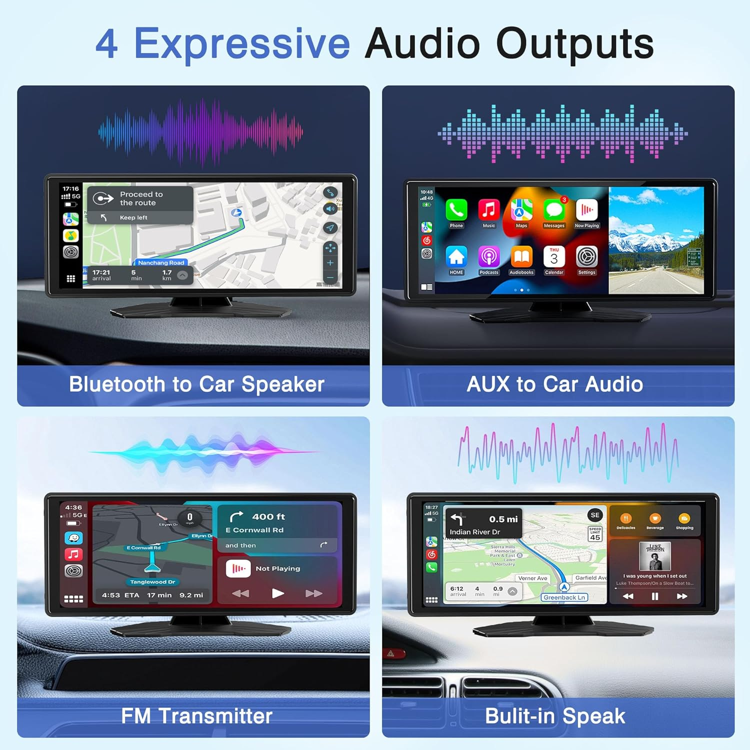 OTNBGSR 10.26'' Wireless Carplay Screen for Car,Portable IPS Android Auto Touchscreen - with Mirror Link、Bluetooth Audio、Siri Google Voice Assistant、Aux、Ahd Reversing Camera image number 5