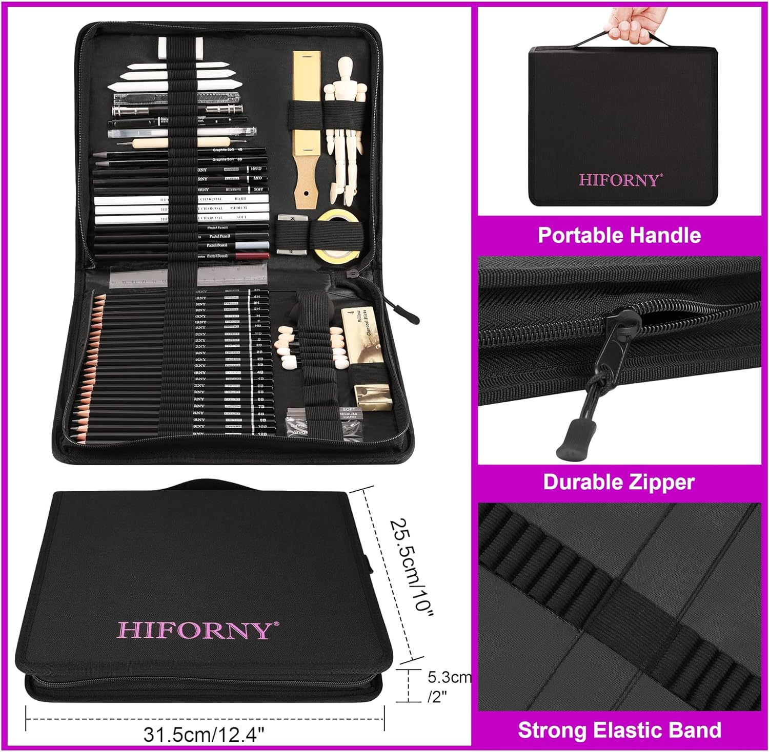 HIFORNY 70 Pcs Drawing Set Sketching Kit - Sketch Pencils Art Supplies for Adults Artists Kids with 3-Color Sketchbook,Graphite,Pastel,Charcoal Pencils,Blending Tools image number 6