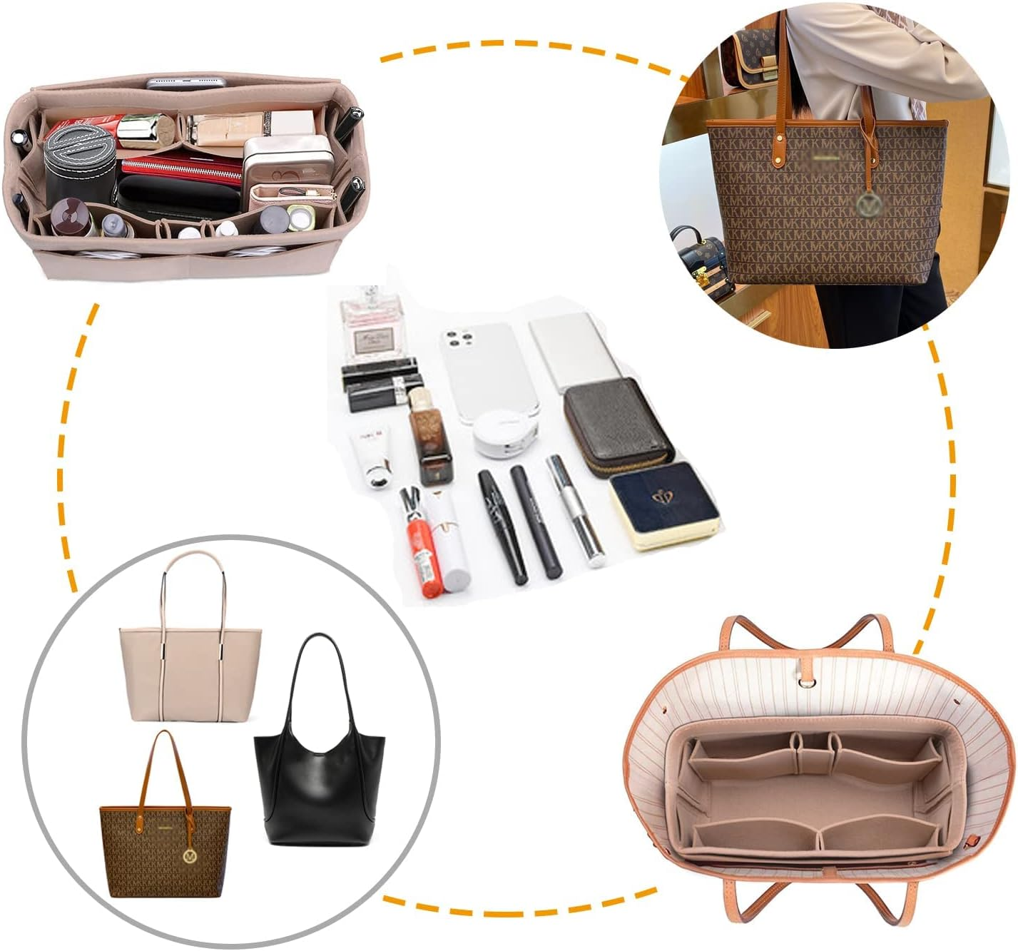 Purse Organizer Insert for Handbags, Felt Bag Tote 3 Sizes for Speedy, Large Tote Insert Felt Purse Zipper Bag Organizer (M Black No Zipper-26 * 15 * 14Cm) - M Black No Zipper-26*15*14Cm image number 5