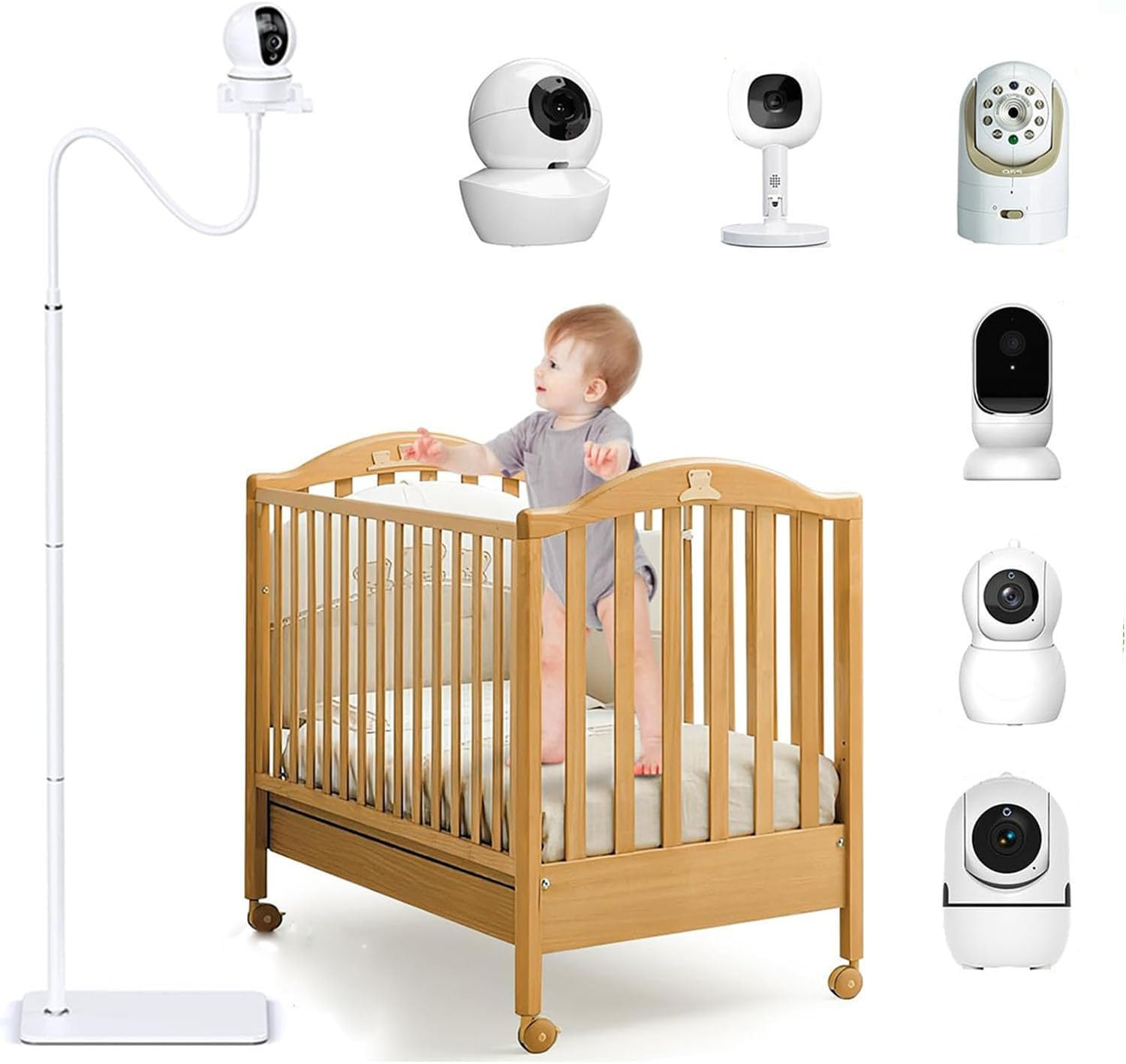 FORUBR Baby Monitor Floor Stand Holder Mount Compatible with Infant Optics DXR-8 Pro,Nanit Pro & Flex Stand,Hellobaby,Momcozy,Eufy,Motorola,Vava,Owlet, Universal Baby Camera Stand Mount (White)