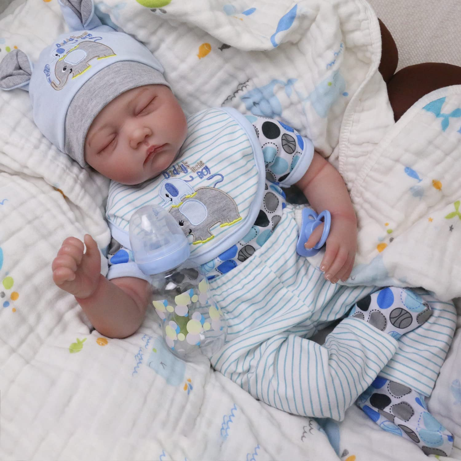 Sleeping Reborn Baby Doll, 22 Inch Lifelike Baby Doll Boy, Realistic Newborn Baby Doll, Handmade Reborn Dolls That Look Real, Vinyl Weighted Gift Set for Boys Age 3+ image number 5