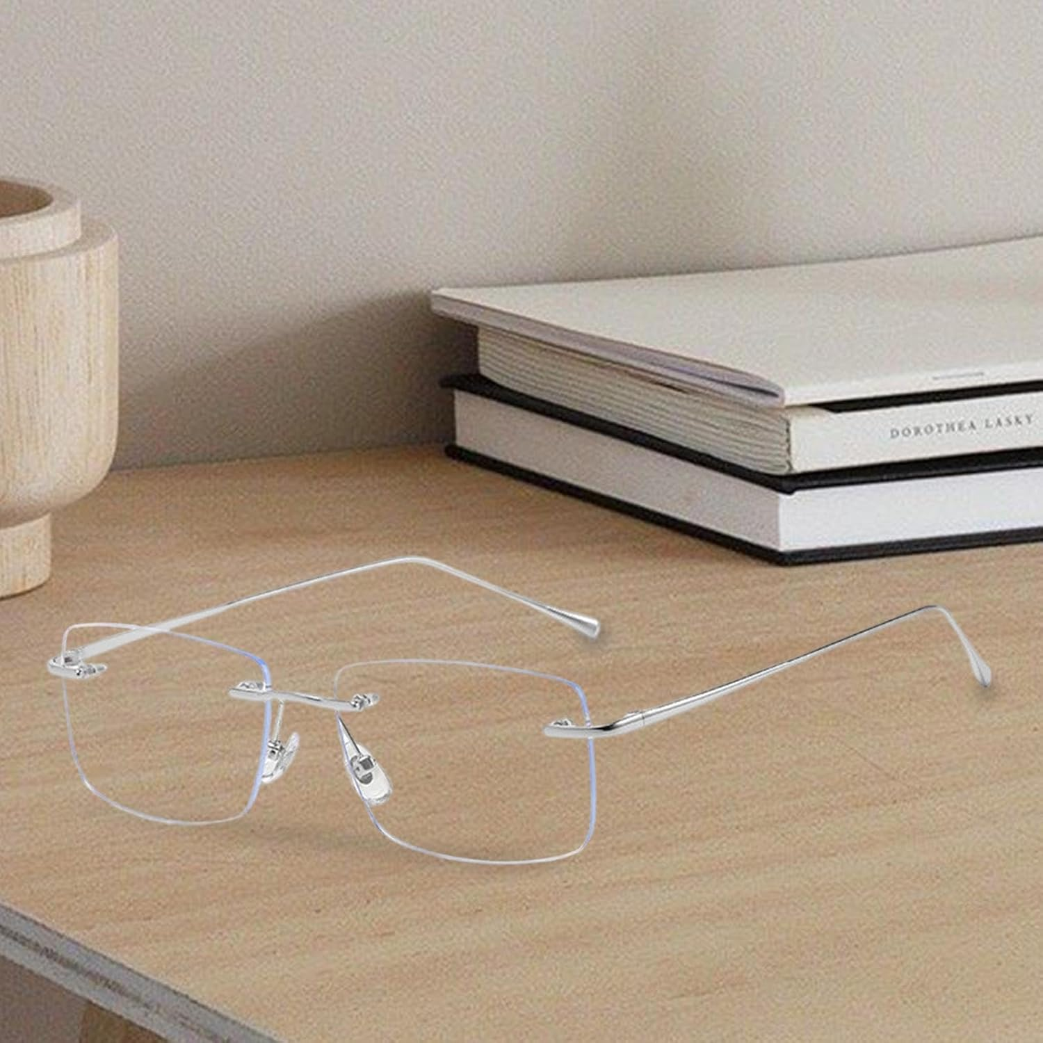 Anti Blue Light Glasses, Computer Glasses, Rimless Frame PC Lens Stylish for Men and Women - Gold image number 2