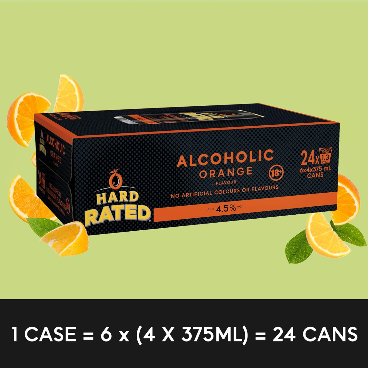 Hard Rated, Orange Flavour, Refreshing Premix Drink, 4.5% ABV, 375Ml (Case of 24 Cans) image number 5