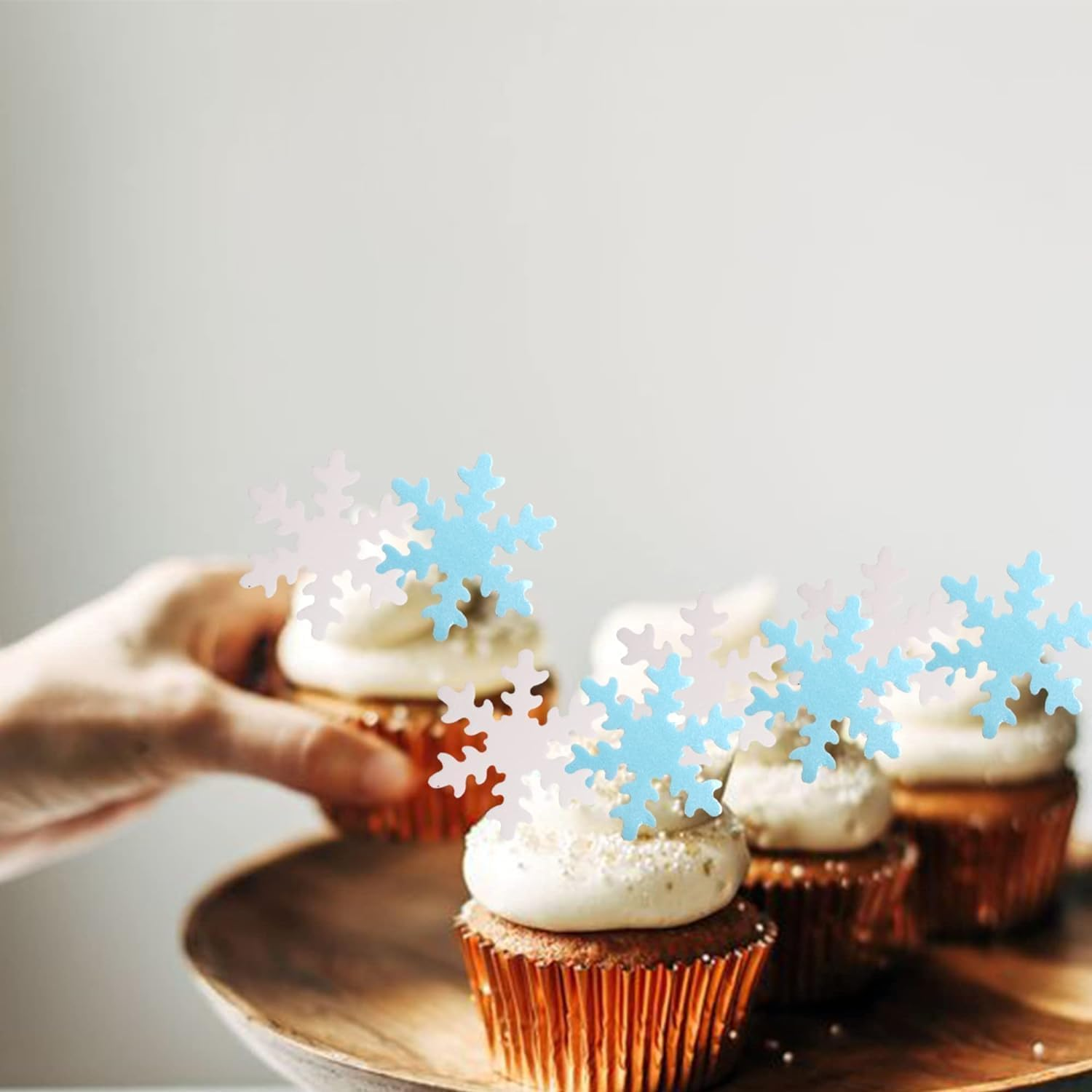 50 Pack Edible Snowfalke Cupcake Toppers Winter Frozen Snowflake Cake Picks for Snowflake Theme Winter Wonderland Baby Shower Birthday Christmas Party Supplies