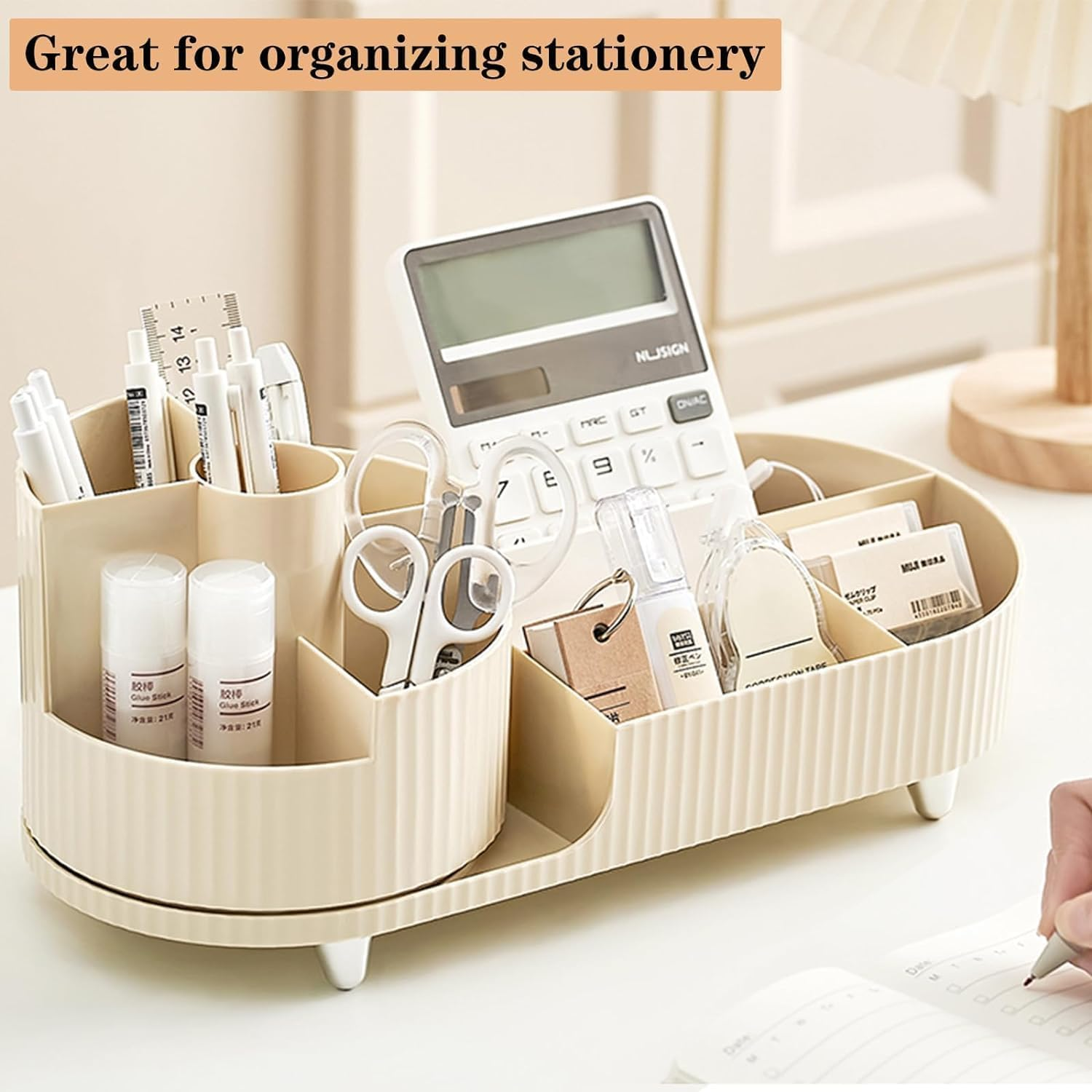 METOY Rotating Makeup Organizer,Large Capacity Cosmetic Display Case, Easy to Hold All of Your Makeup Products, at Least 20 Makeup Brushes/Eyeliner,10 Lipsticks,8 Skincare Products (Beige) image number 3
