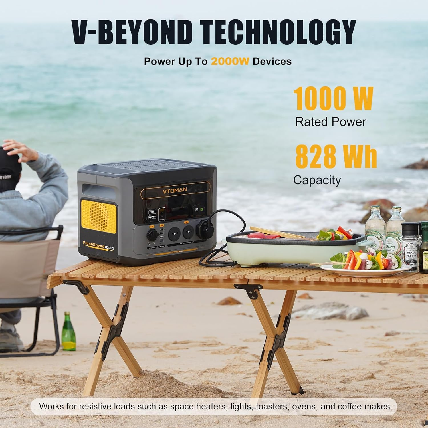 VTOMAN Flashspeed 1000 Portable Power Station 1000W (2000W Peak), 828Wh Powered Solar Generator with AC/USB/DC Output Ports, for Camping, Fishing, RV, Recharge 0-80% within 1H