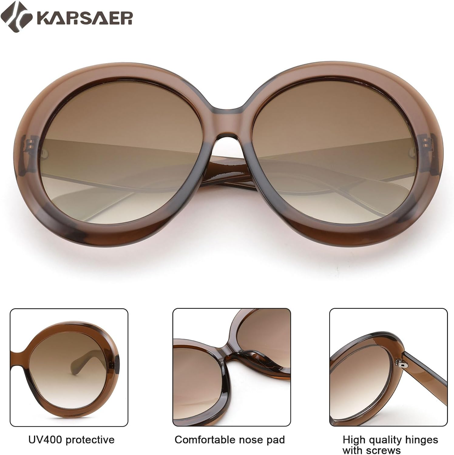Karsaer Retro Oversized round Sunglasses Women & Men, 70S 80S Fashion Trendy Big Shades K7155