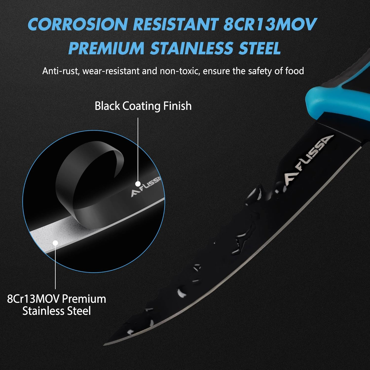 FLISSA Fillet Knife Set, Bait Knife with Knife Sharpener, Protective Sheath, Belt Clip, Portable Pouch & Corrosion Resistant Coating Blade, Professional Fishing Knife for Filleting and Boning(4-Piece) image number 6