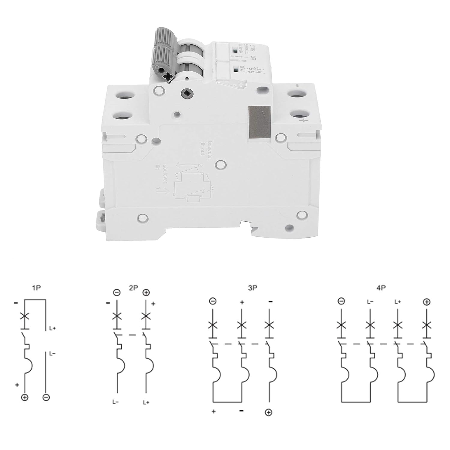 DC Miniature Circuit Breaker, 2 Pole 63 Amp 500V IC65N Isolator for Solar PV System and Other DC System,Thermal Magnetic Trip, Din Rail Mount, DC Disconnect Switch C40
