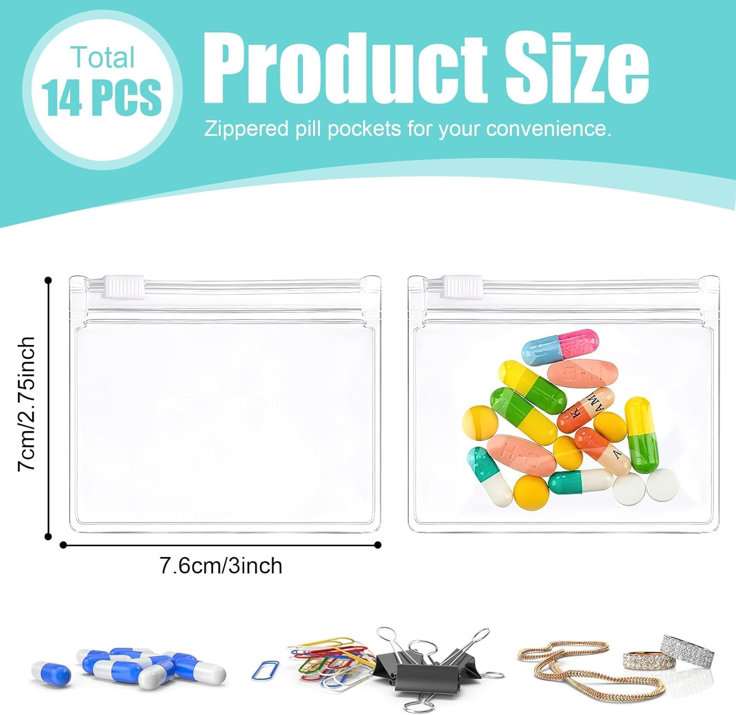 Pill Pouch Bags Small, 14 Pcs Zippered Pill Bags, Travel Medicine Organizer Storage Pouches for Pills Vitamins, Supplements, Medications, Jewelry, Crafts, Small Objects image number 4