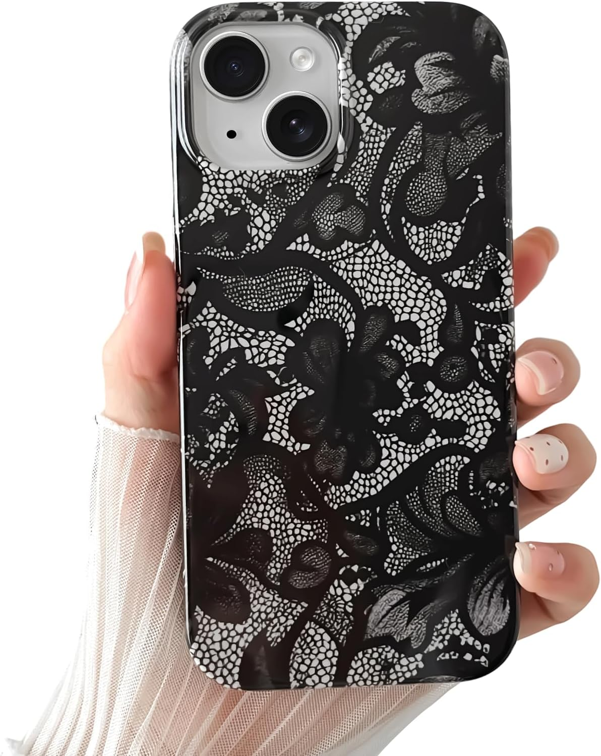 Smobea Iphone 14 Case, Black Lace Vintage Pattern Soft and Thin Shockproof TPU for Women and Girls - Black