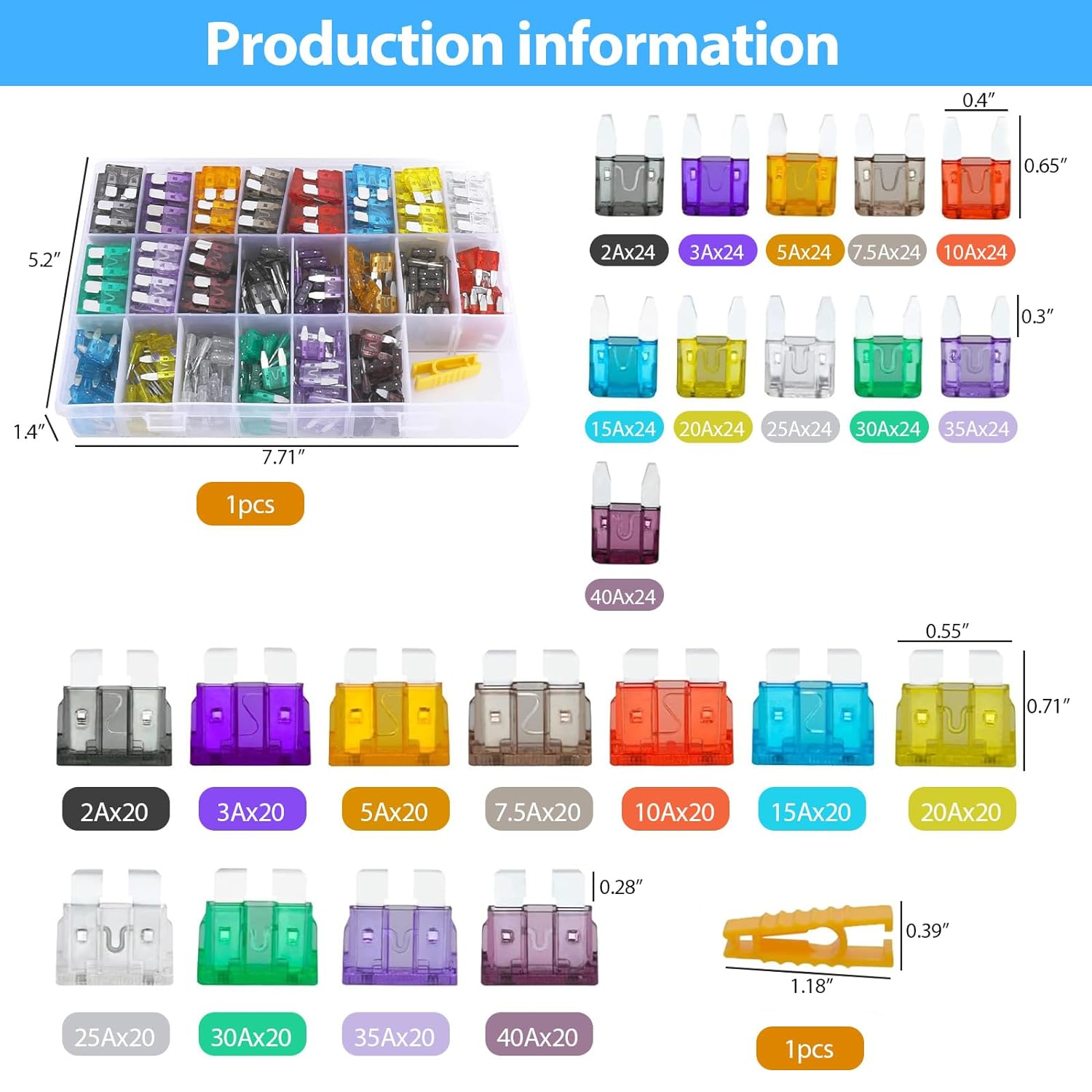 Car Fuse Assortment Kit, 264 Small Blade Fuses Automotive + 220 Medium Auto Fuses + 1 Fuse Puller for Car/Suv/Rv/Boat/Truck(2Amp 3A 5A 7.5A 10A 15A 20A 25A 30A 35A 40A) 485Pcs image number 3