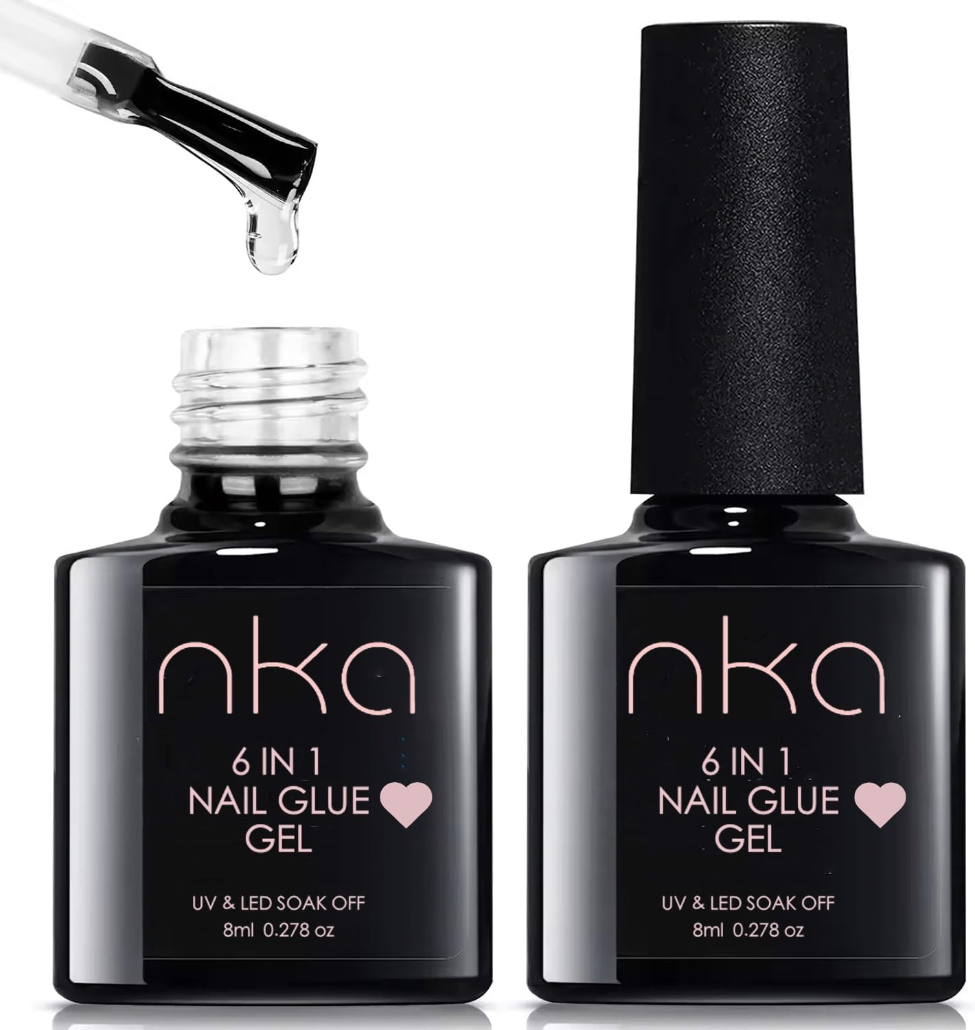 NKA 6 in 1 UV LED Nail Glue Gel, for Soft Gel Nail Tips, Press on Nails, Non Toxic 9 Free Formula, Blooming Gel, Strengthener, Base Coat -8Ml image number 1